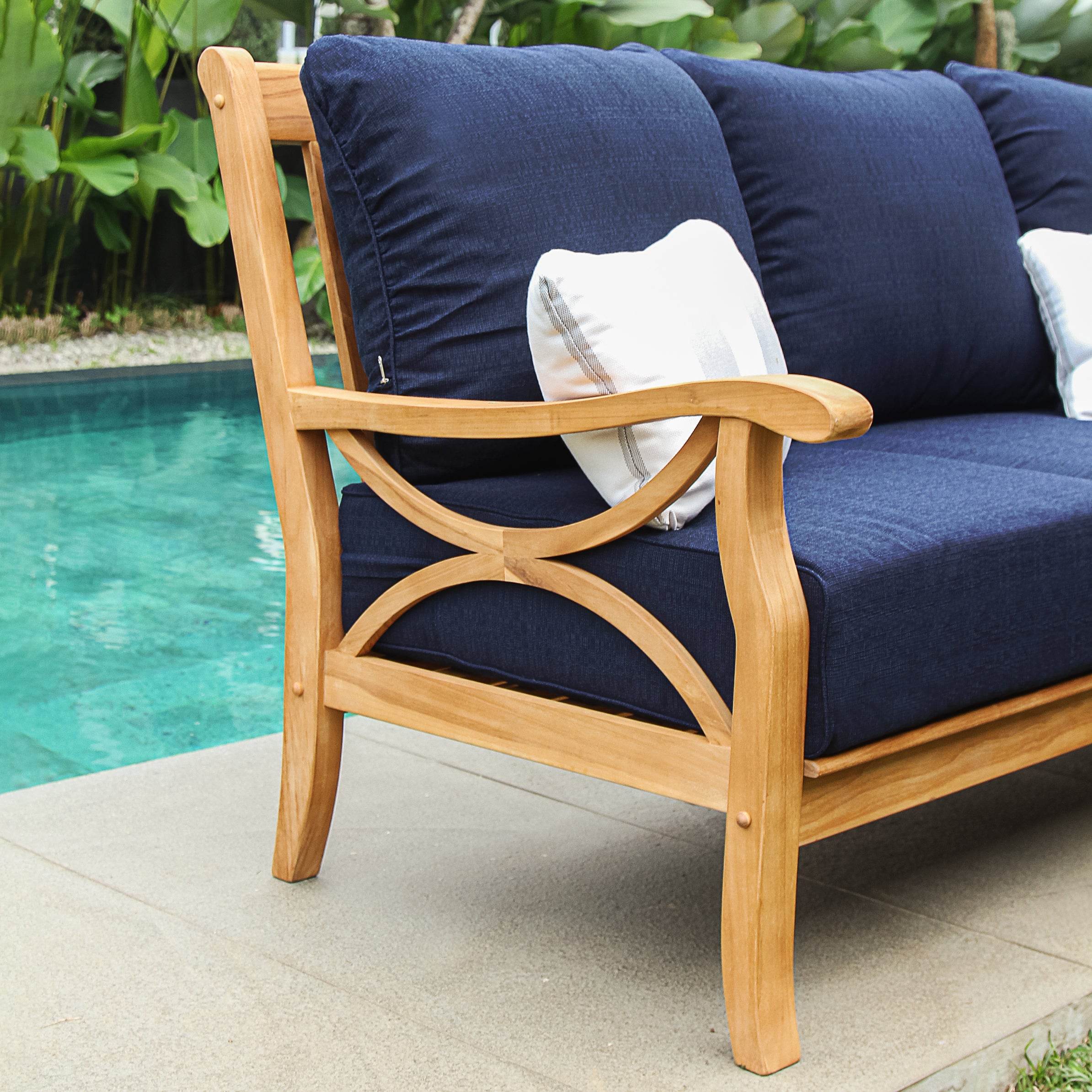 Abbington 5 Piece Teak Wood Patio Conversation Set with Navy Cushion - Image 8