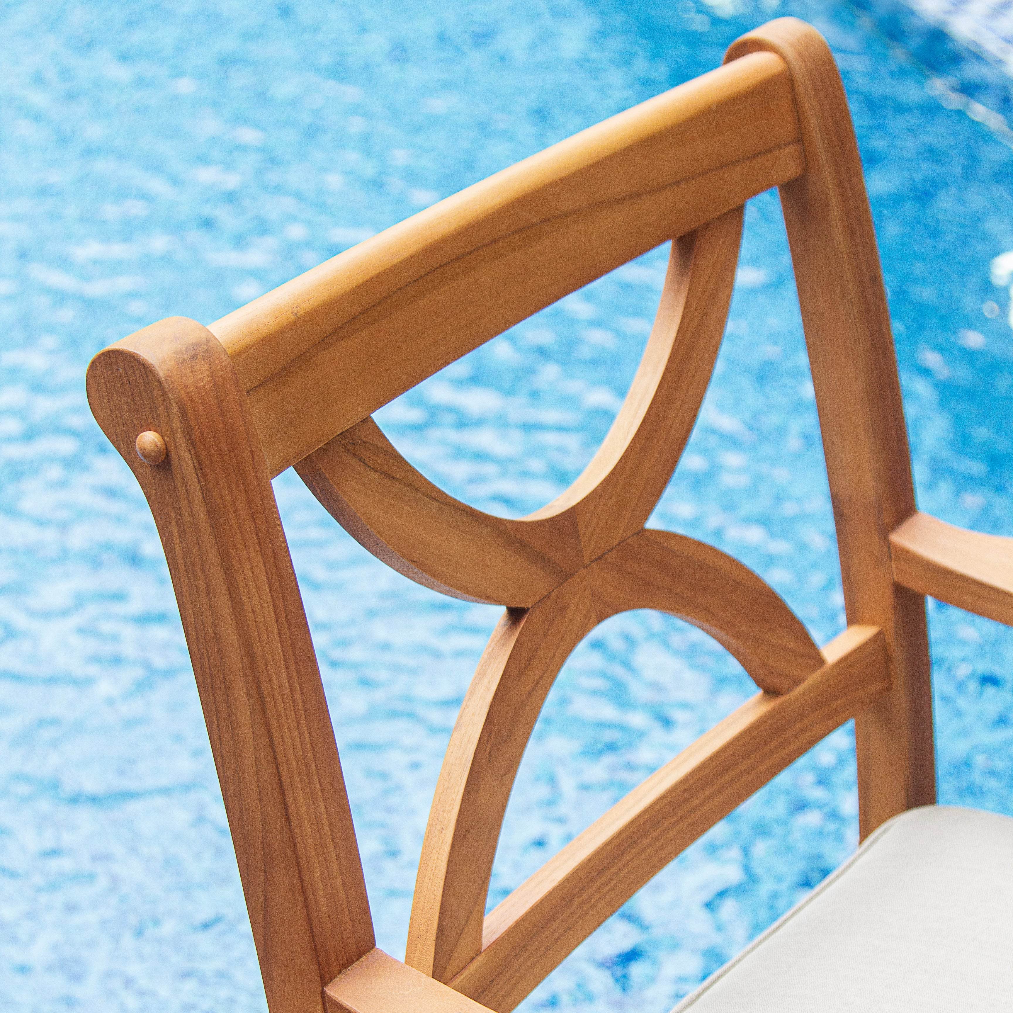 Abbington 5 Pieces Teak Wood Outdoor Dining Round Table with Beige Seatpad - Image 12