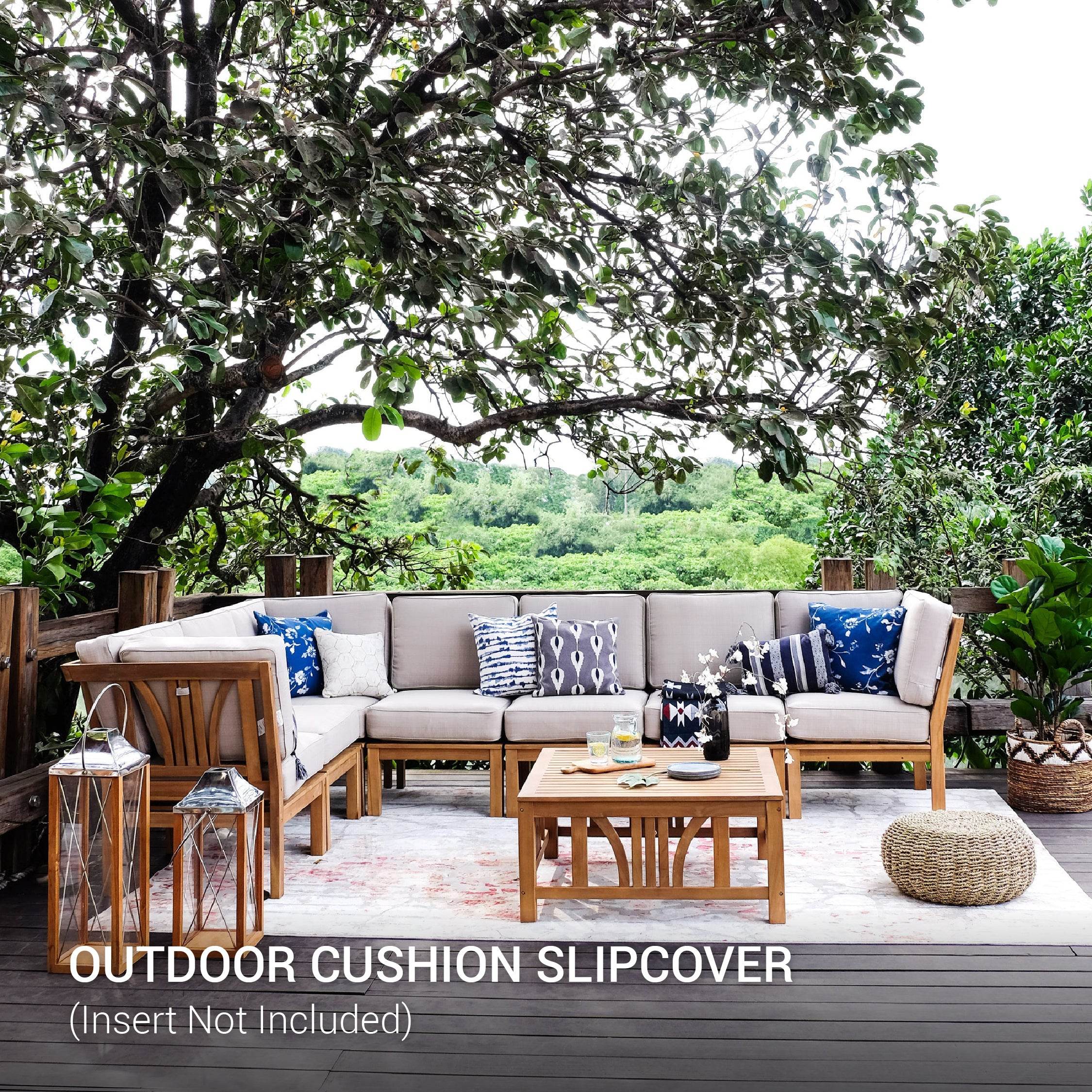 Abbington 8 Piece Patio Sectional Outdoor Beige Cushion Slipcover Replacement - Image 2