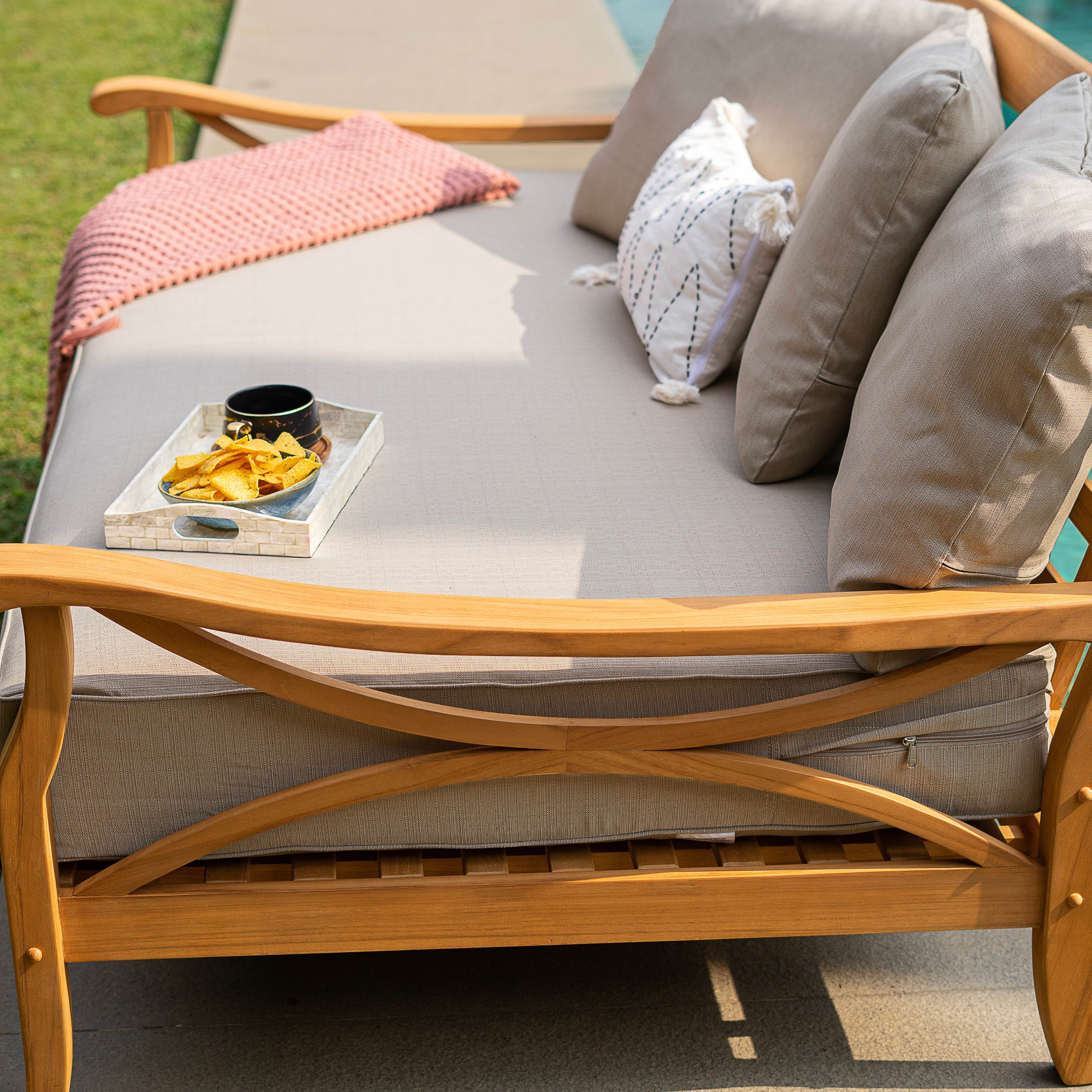 Abbington Solid Teak Wood 4 Piece Outdoor Conversation Set with Beige Cushion - Image 7