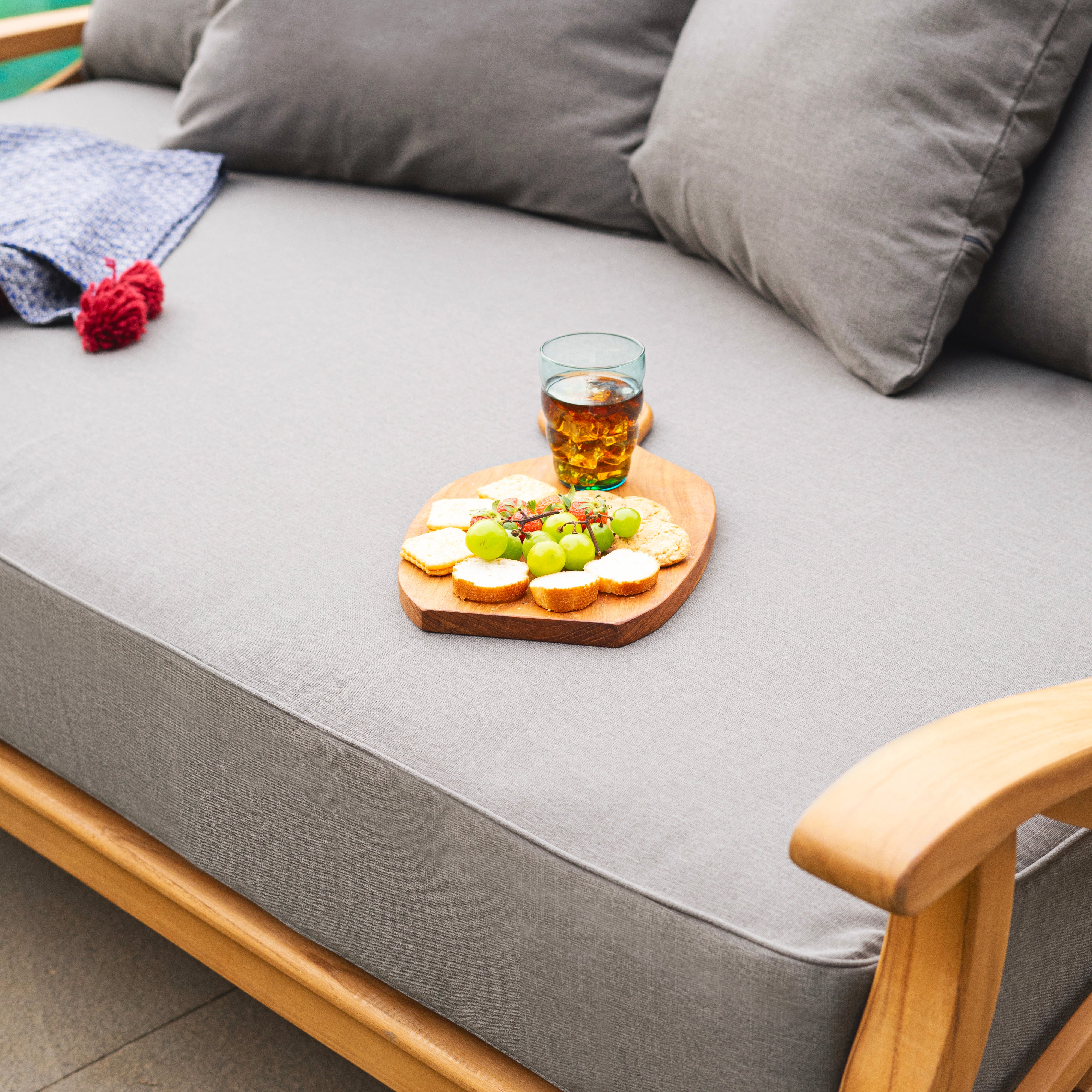 Abbington Solid Teak Wood 4 Piece Outdoor Conversation Set with Gray Cushion - Image 8