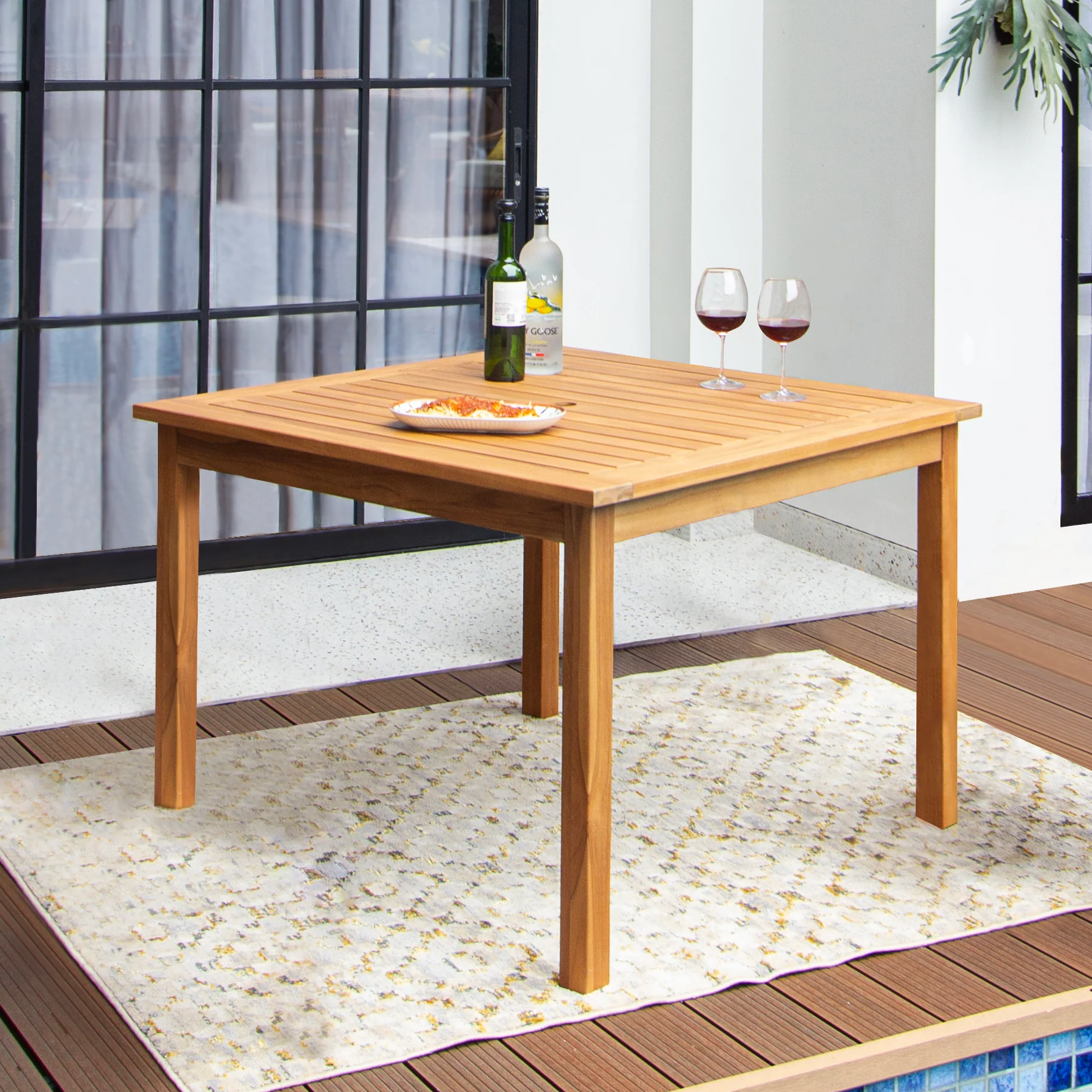 Abbington Solid Wood 5 Pieces Outdoor Dining Set with Beige Seatpad - Image 5