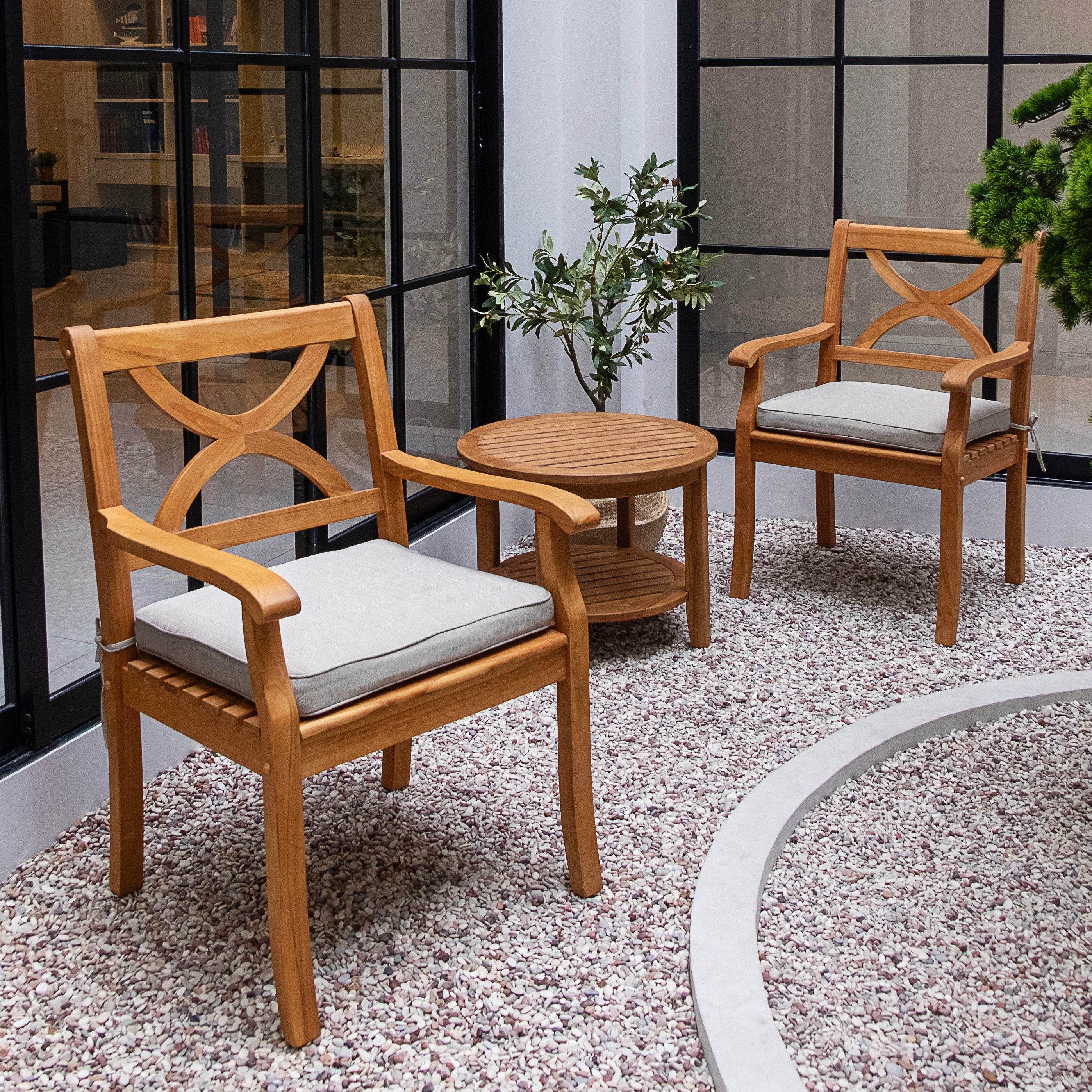 Abbington Teak Wood 3 Piece Outdoor Bistro Set with Beige Seatpad