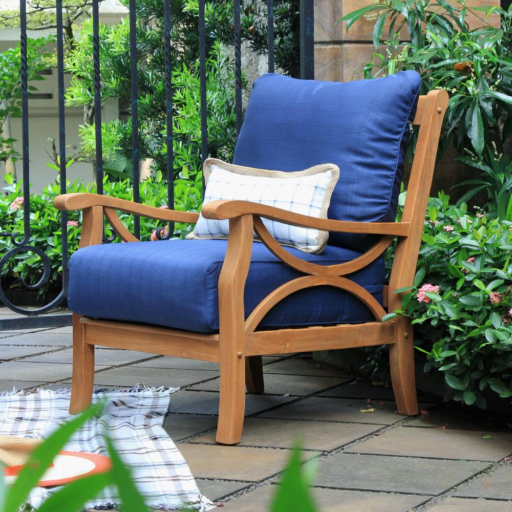 Abbington Teak Wood 3 Piece Patio Conversation Set with Navy Cushion - Image 8
