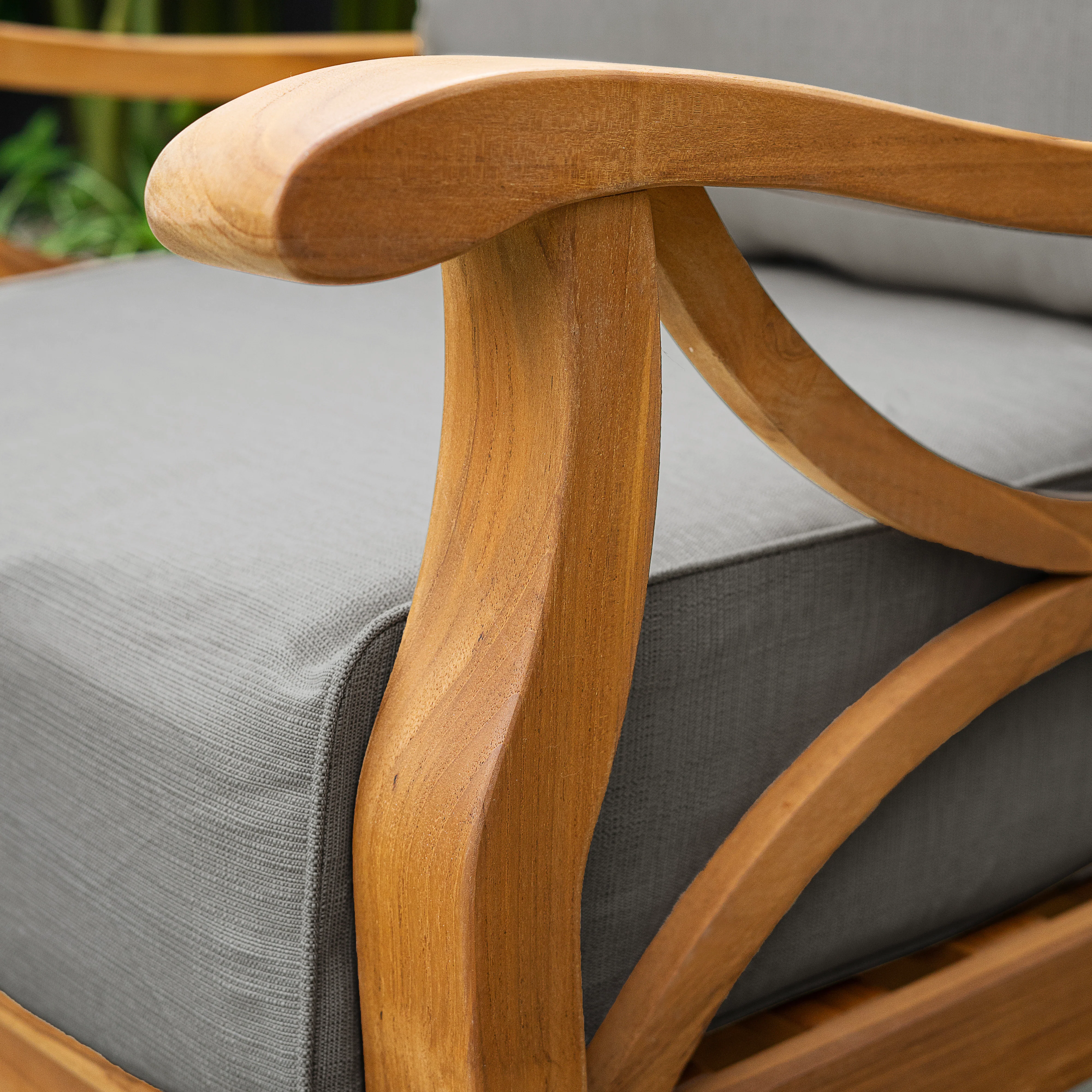 Abbington Teak Wood 4 Piece Patio Conversation Set with Gray Cushion - Image 10