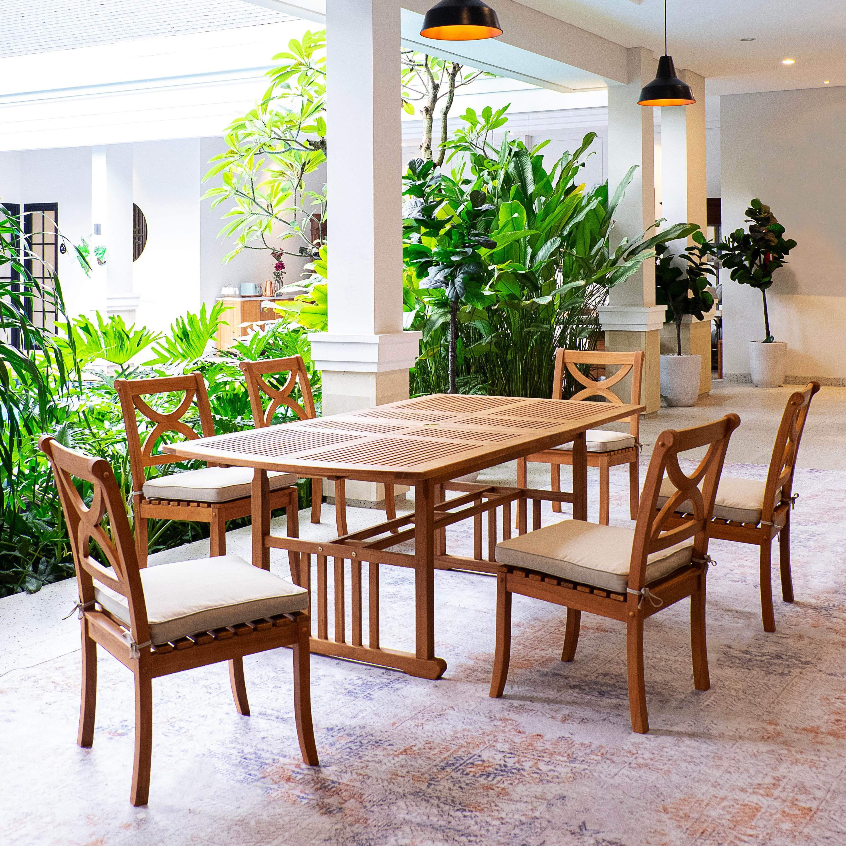 Abbington Teak Wood 7 Pieces Outdoor Dining Set