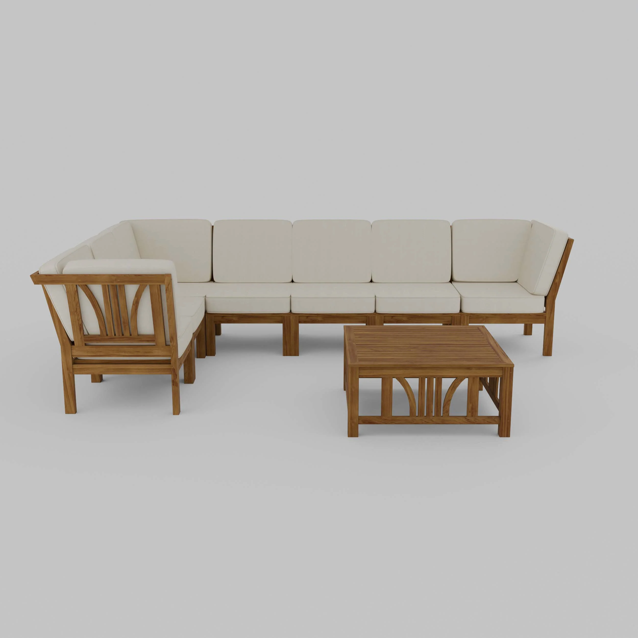 Abbington Teak Wood 8 Piece Patio Sectional Set with Beige Cushion - Image 18