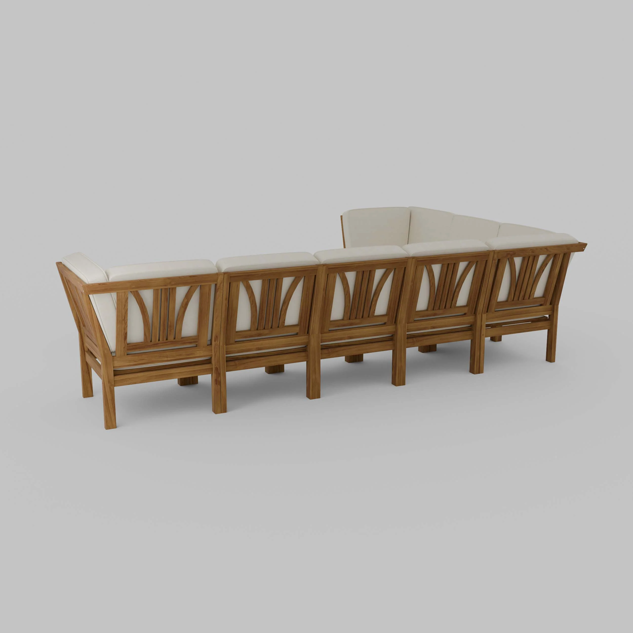 Abbington Teak Wood 8 Piece Patio Sectional Set with Beige Cushion - Image 36