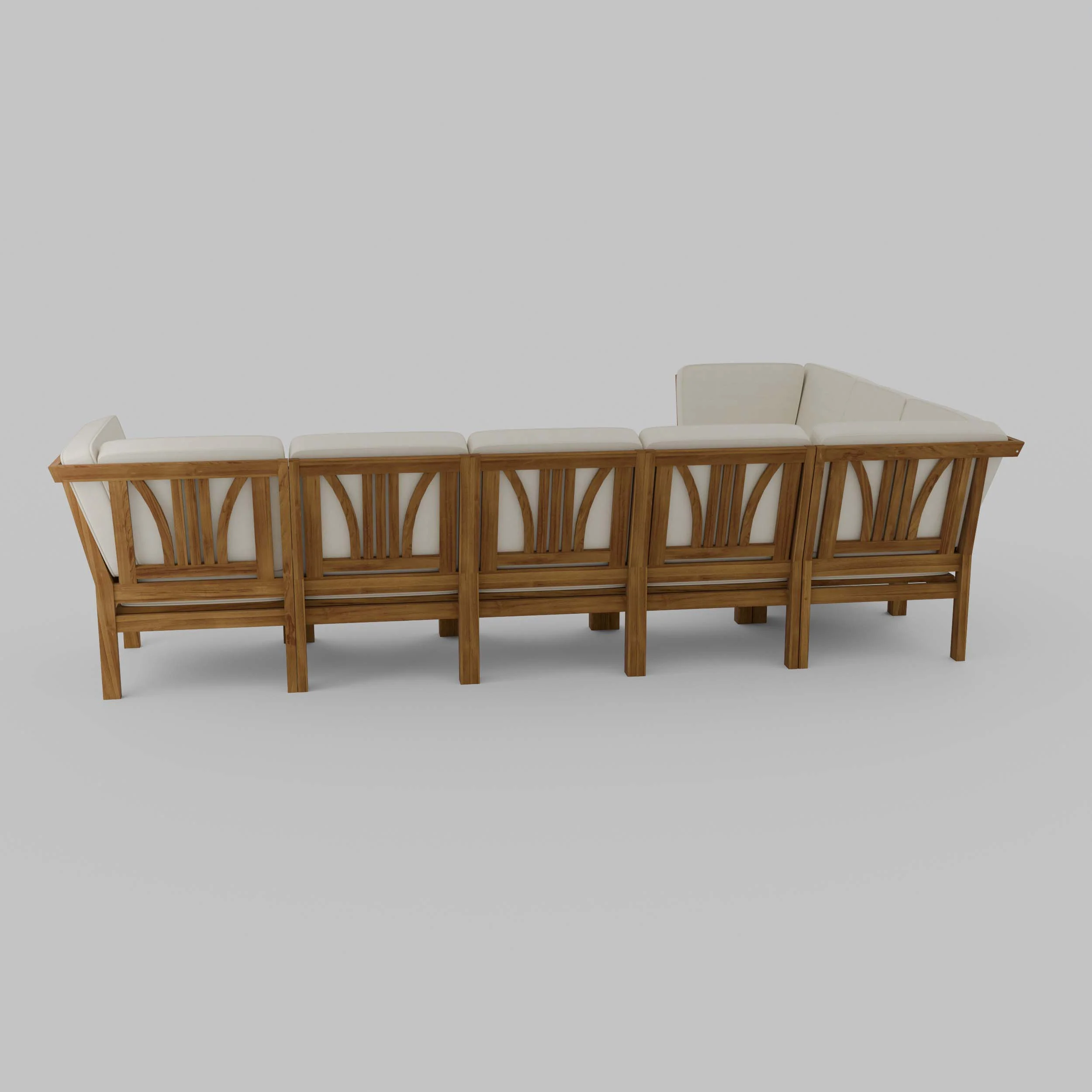 Abbington Teak Wood 8 Piece Patio Sectional Set with Beige Cushion - Image 38