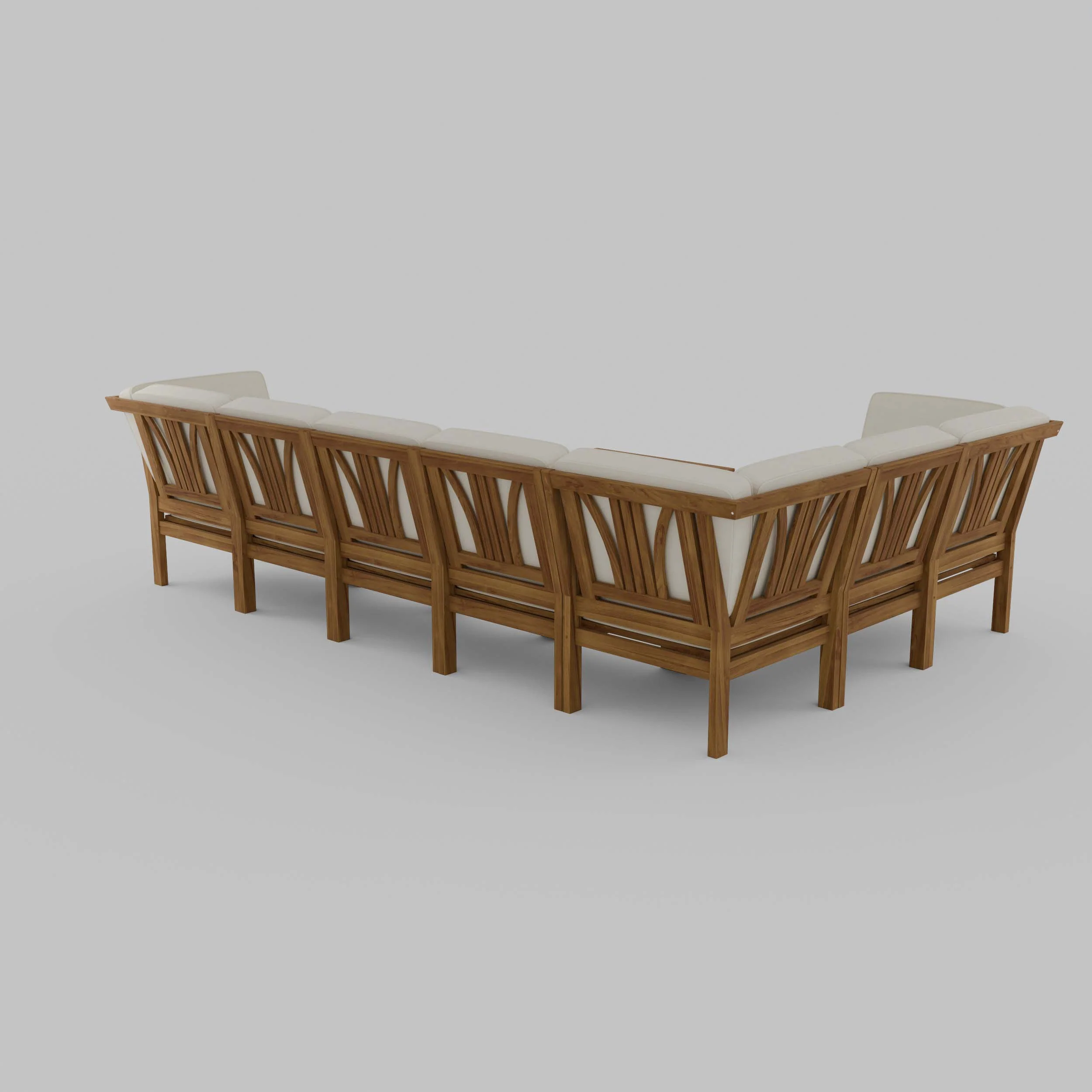 Abbington Teak Wood 8 Piece Patio Sectional Set with Beige Cushion - Image 44