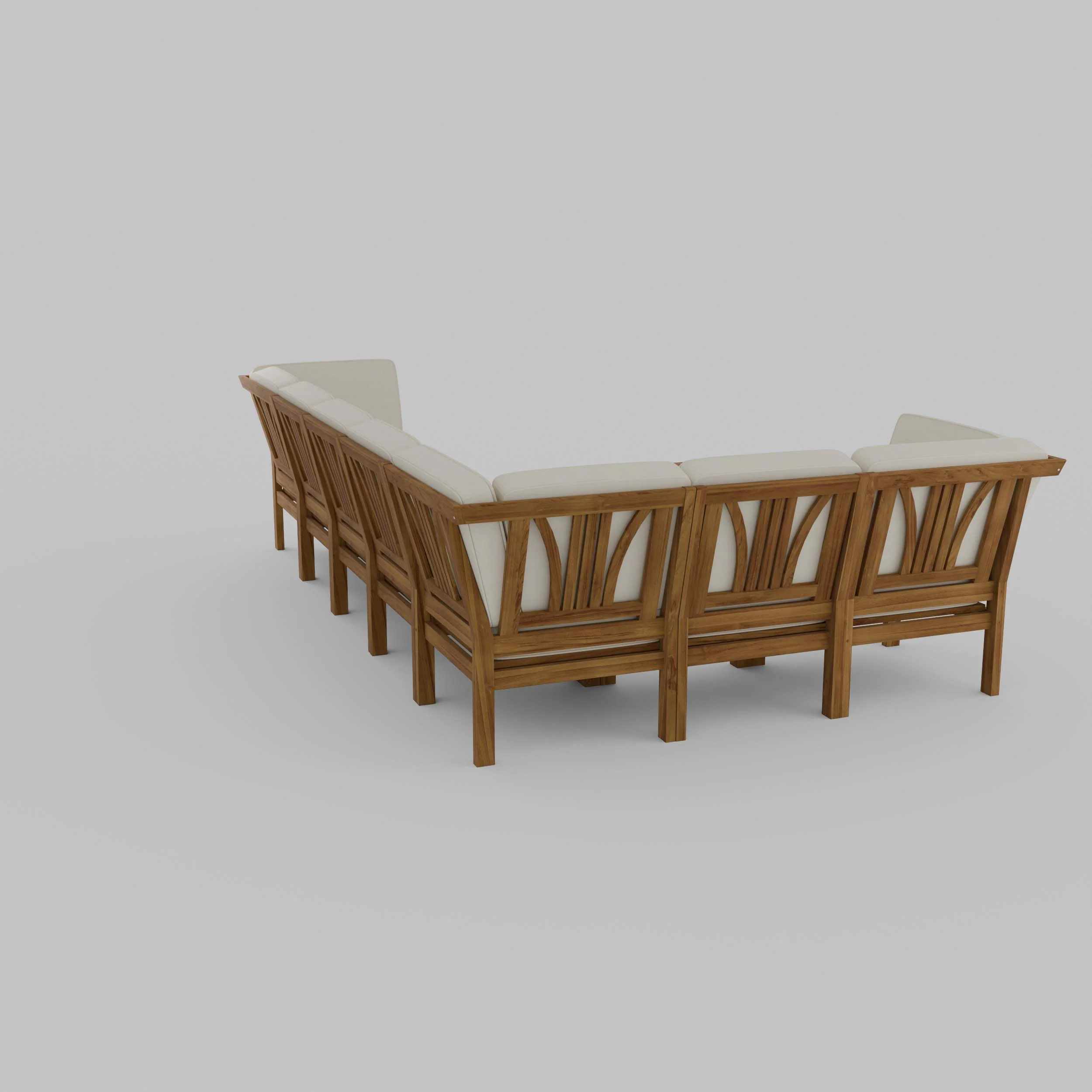 Abbington Teak Wood 8 Piece Patio Sectional Set with Beige Cushion - Image 47