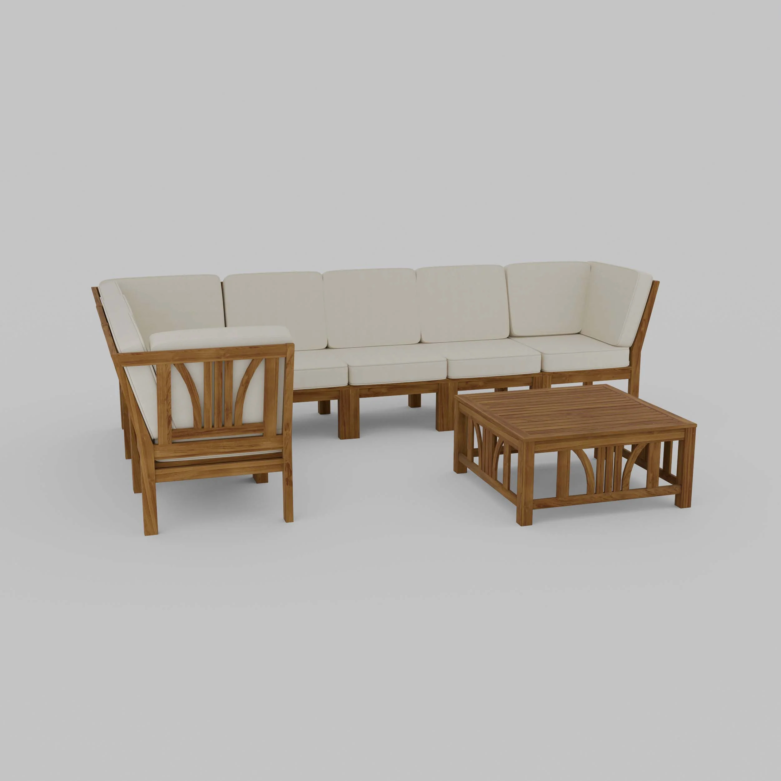 Abbington Teak Wood 8 Piece Patio Sectional Set with Beige Cushion - Image 58