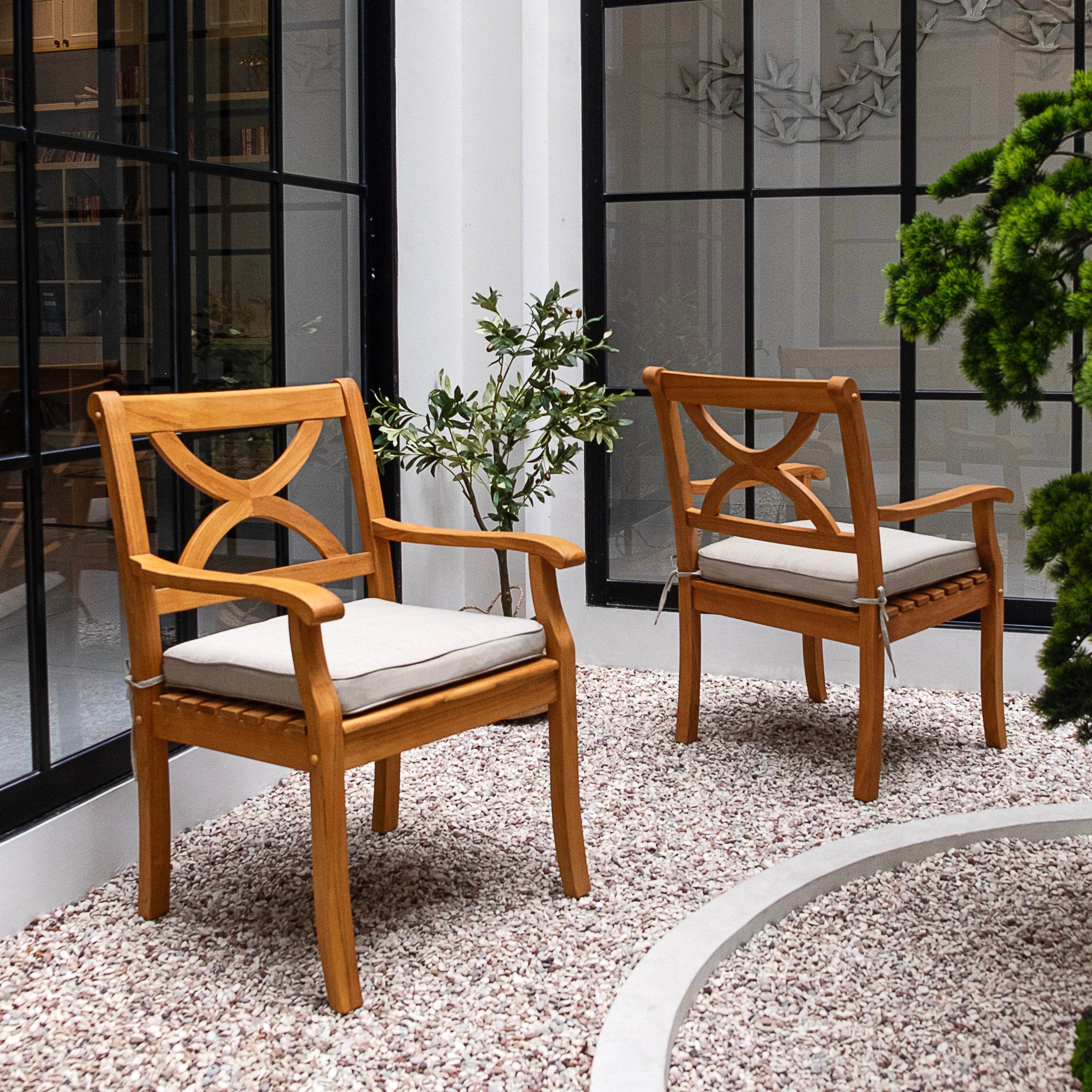 Abbington Teak Wood Outdoor Dining Chair with Beige Seatpad - Image 3