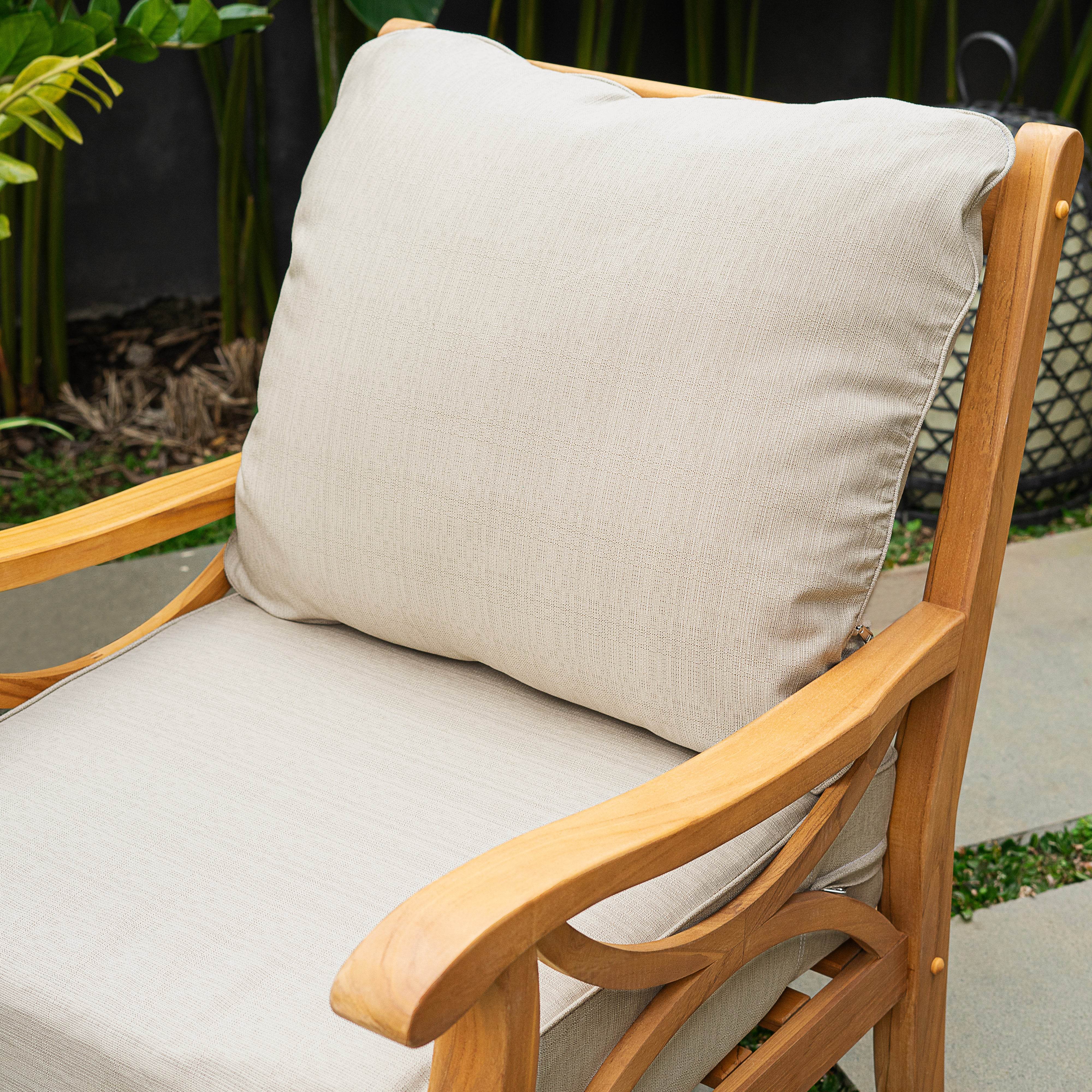 Abbington Teak Wood Outdoor Lounge Chair with Beige Cushion - Image 8