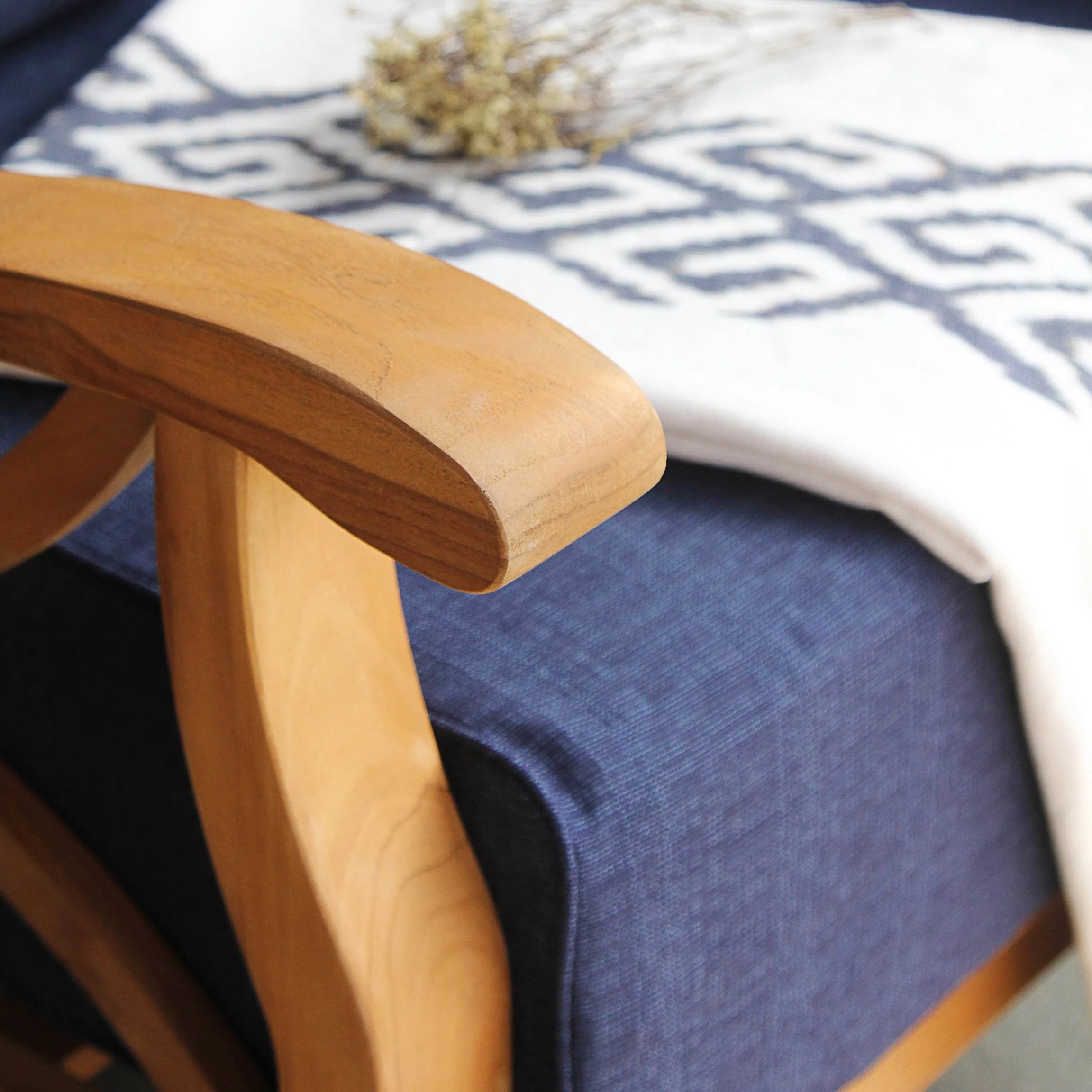 Abbington Teak Wood Outdoor Lounge Chair with Navy Cushion - Image 10