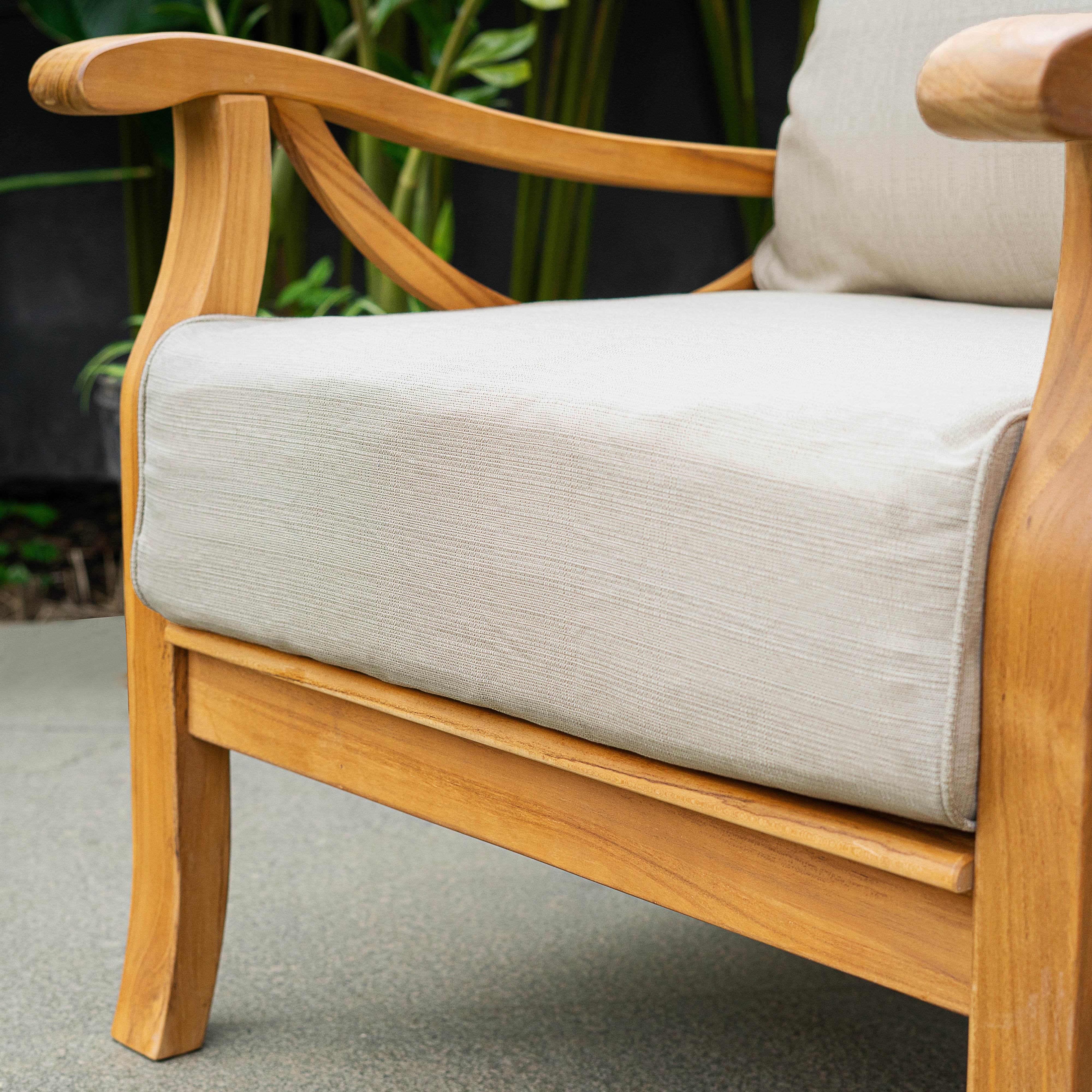 Abbington Teak Wood Outdoor Lounge Chair with Ottoman Beige Cushion - Image 10