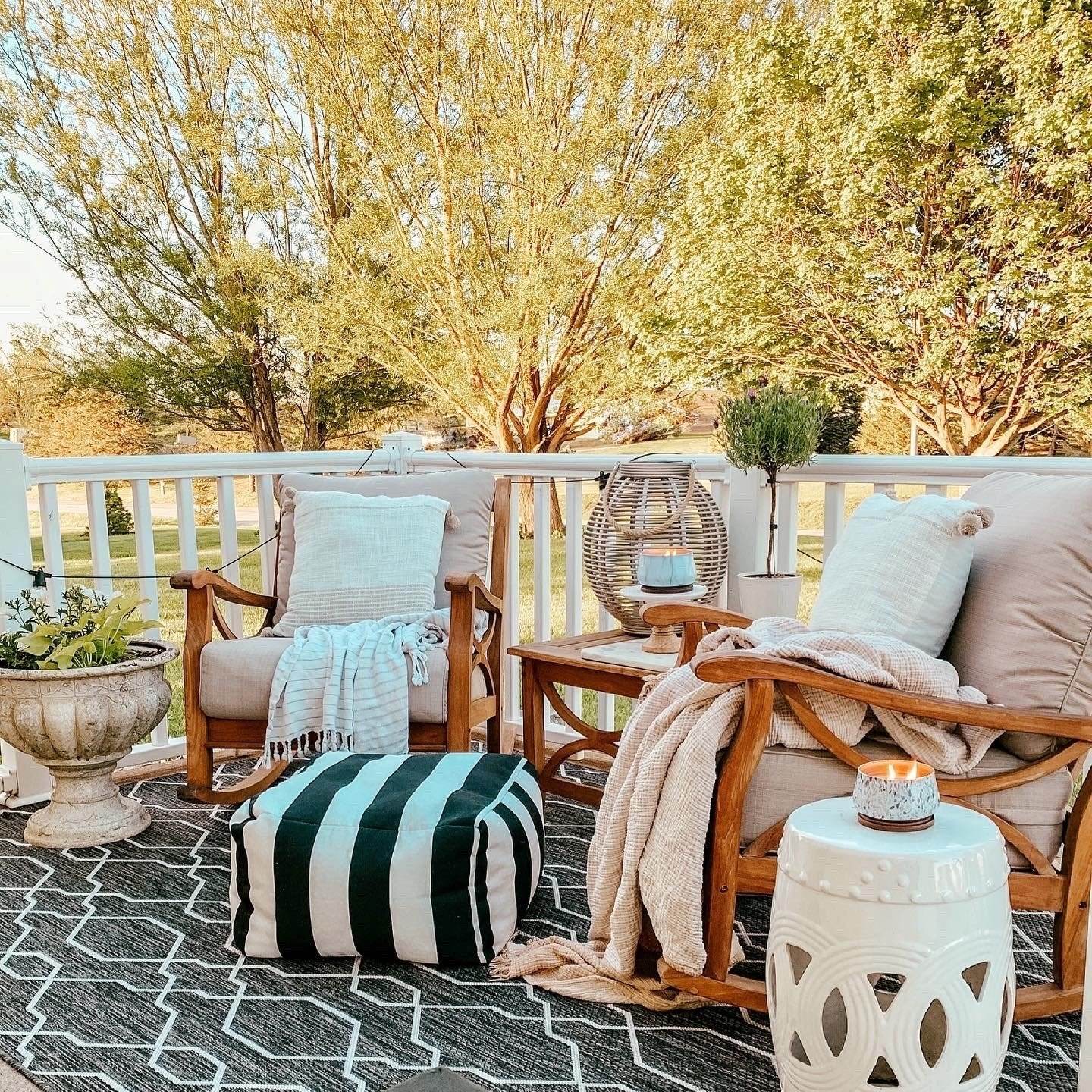 Abbington Teak Wood Outdoor Rocking Chair with Beige Cushion - Image 2
