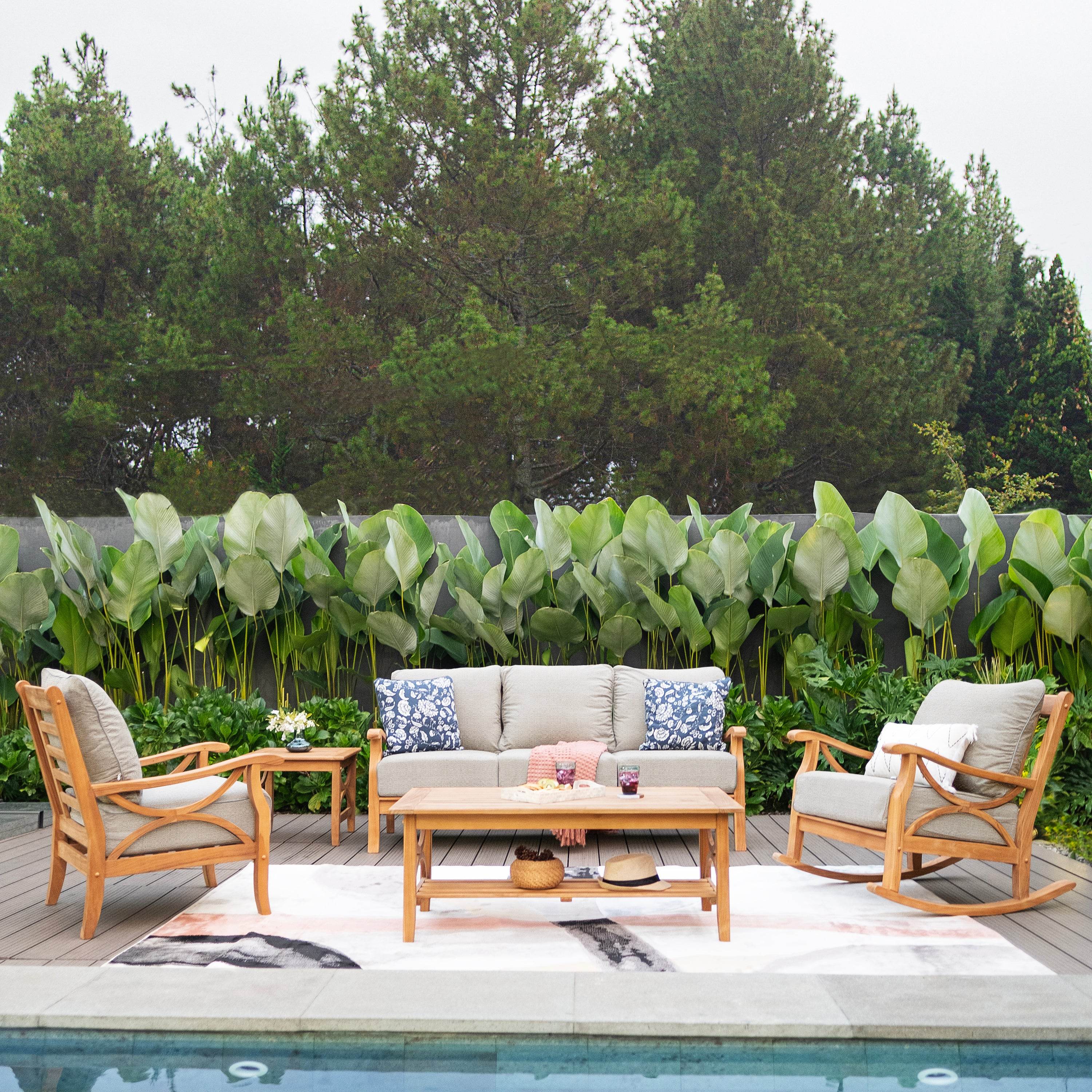 Abbington Teak Wood Patio Sofa with Beige Cushion - Image 2