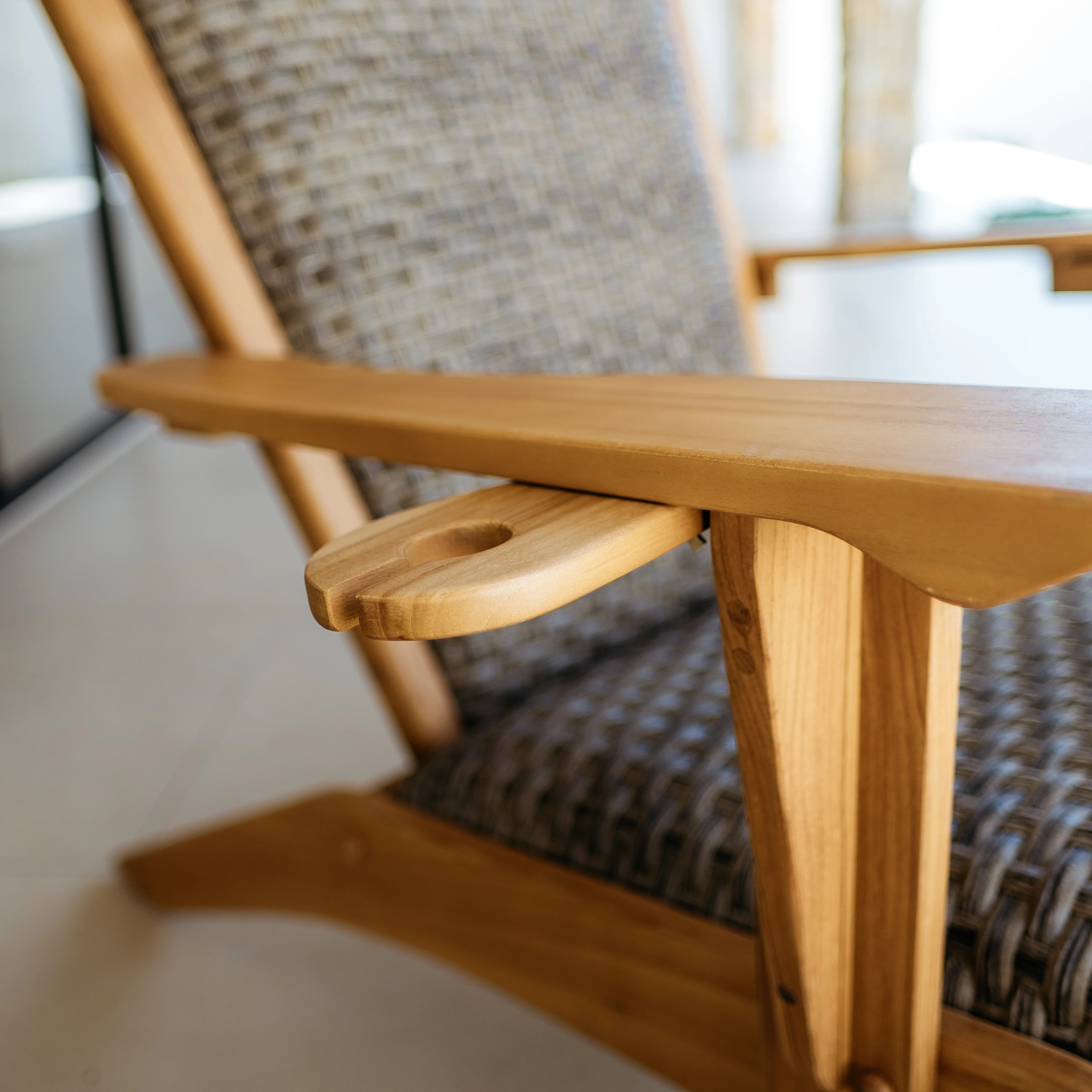Camden 3 Piece Teak Wood Patio Conversation Set with Gray Padded Wide Woven Seat – FREE Furniture Cover - Image 3