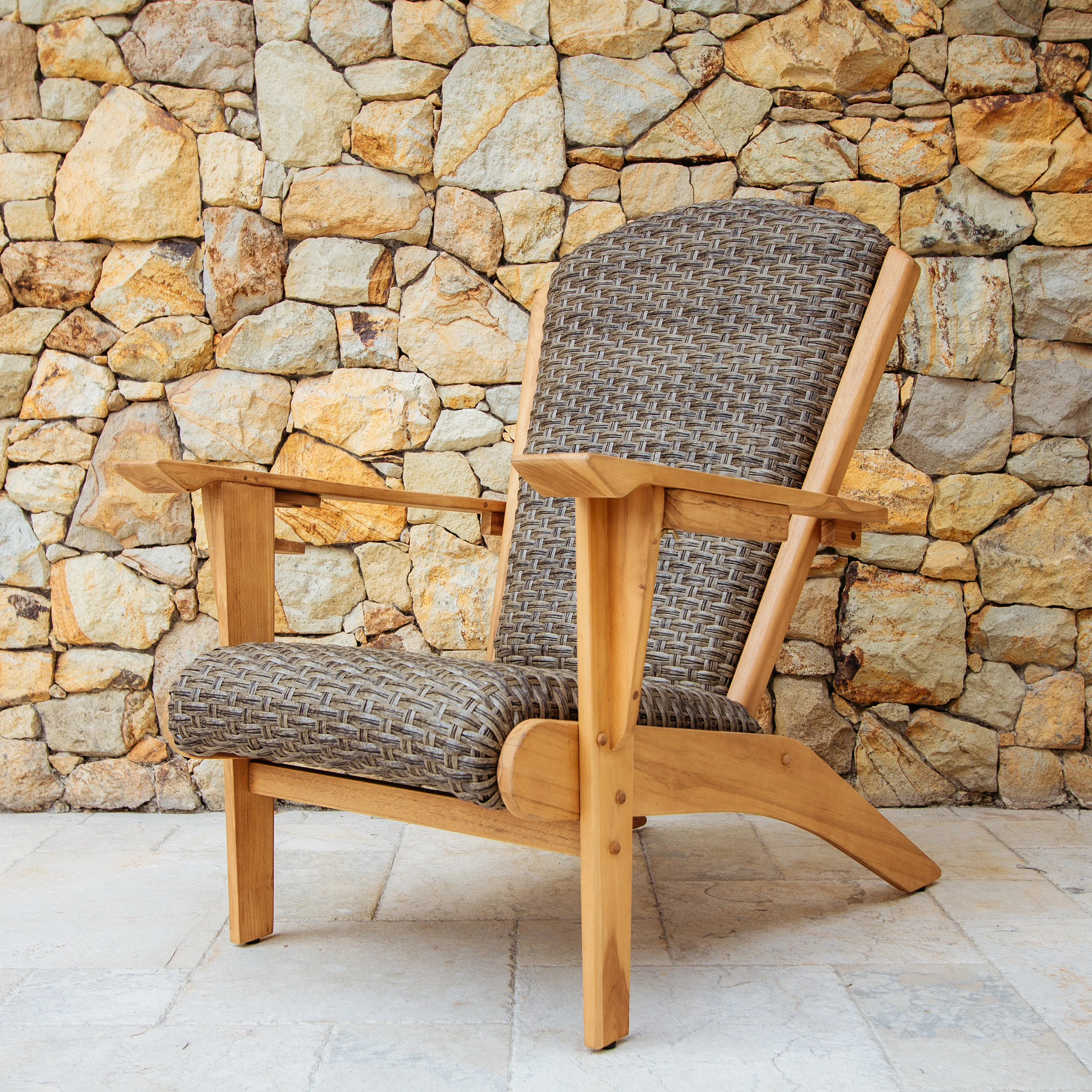 Camden 4 Piece Teak Wood Outdoor Conversation Set with Padded Woven Seat – FREE Furniture Cover - Image 3