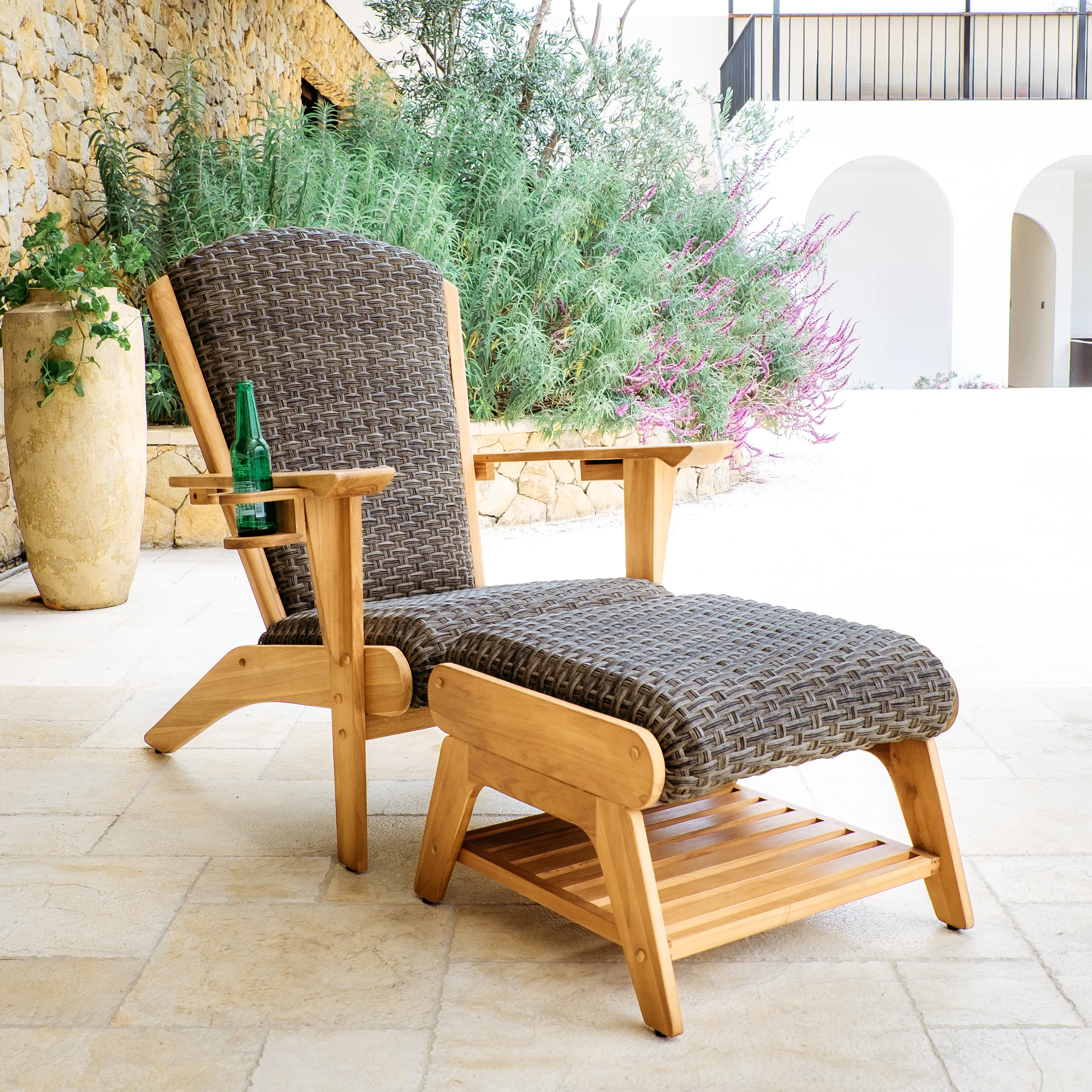 Camden 4 Piece Teak Wood Patio Conversation Set with Padded Woven Seat – FREE Furniture Cover - Image 8