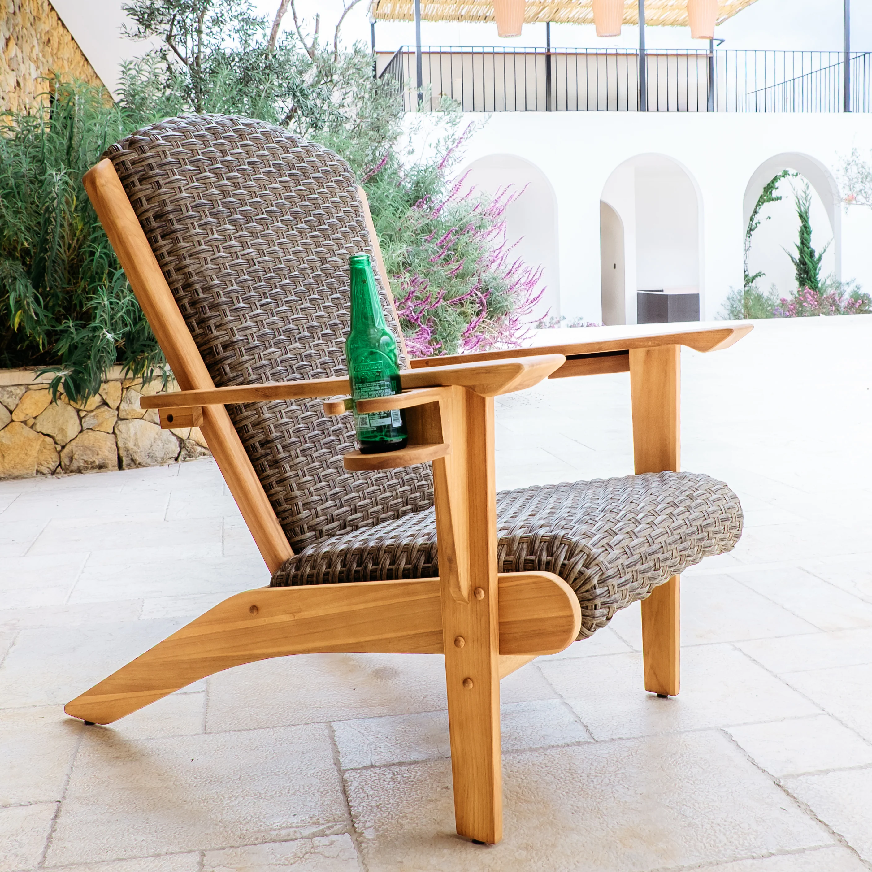 Camden 5 Piece Teak Wood Outdoor Conversation Set with Padded Woven Seat – FREE Furniture Cover - Image 3