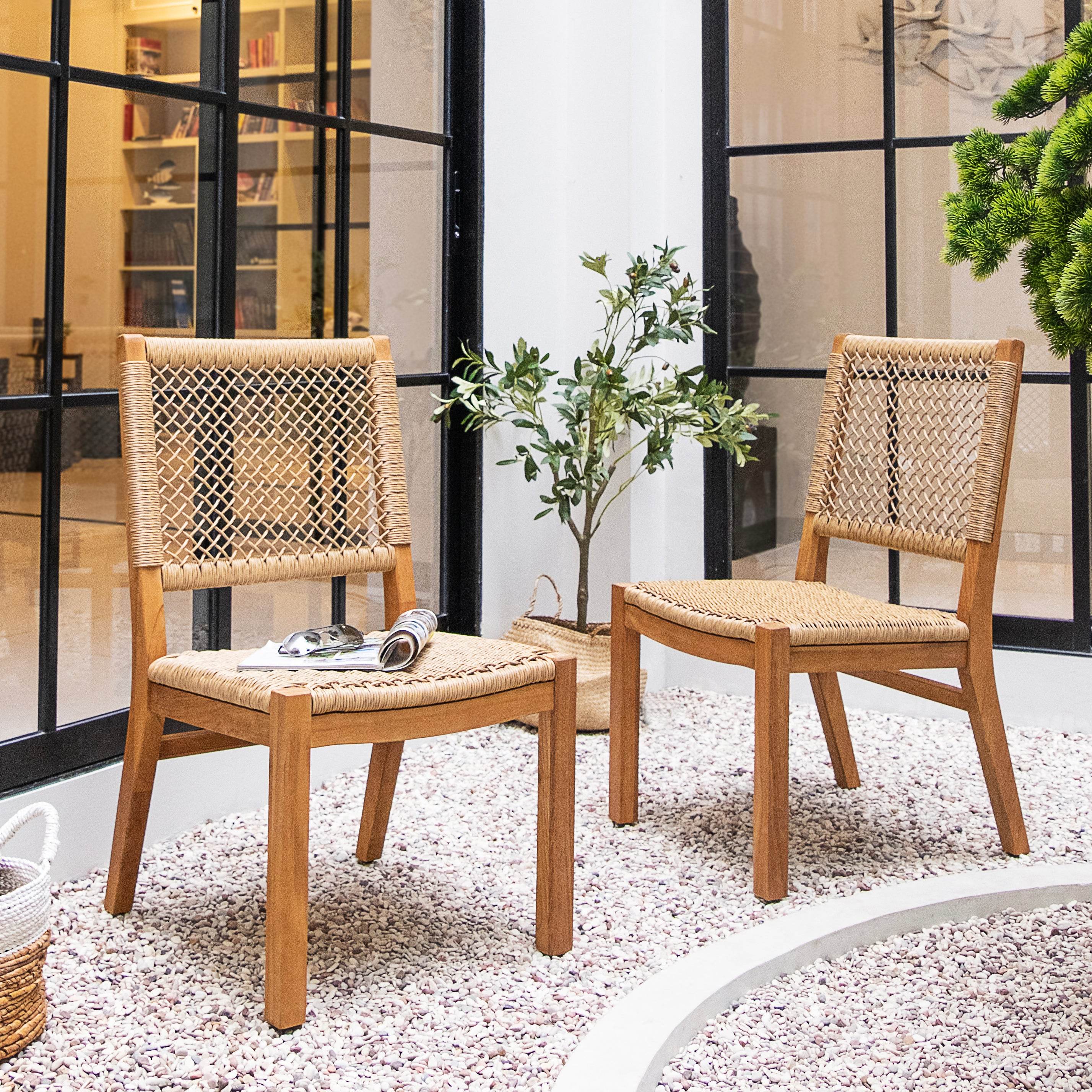 Carmel 5 Piece Teak Wood Outdoor Dining Set with Honey Twist Wicker - Image 9
