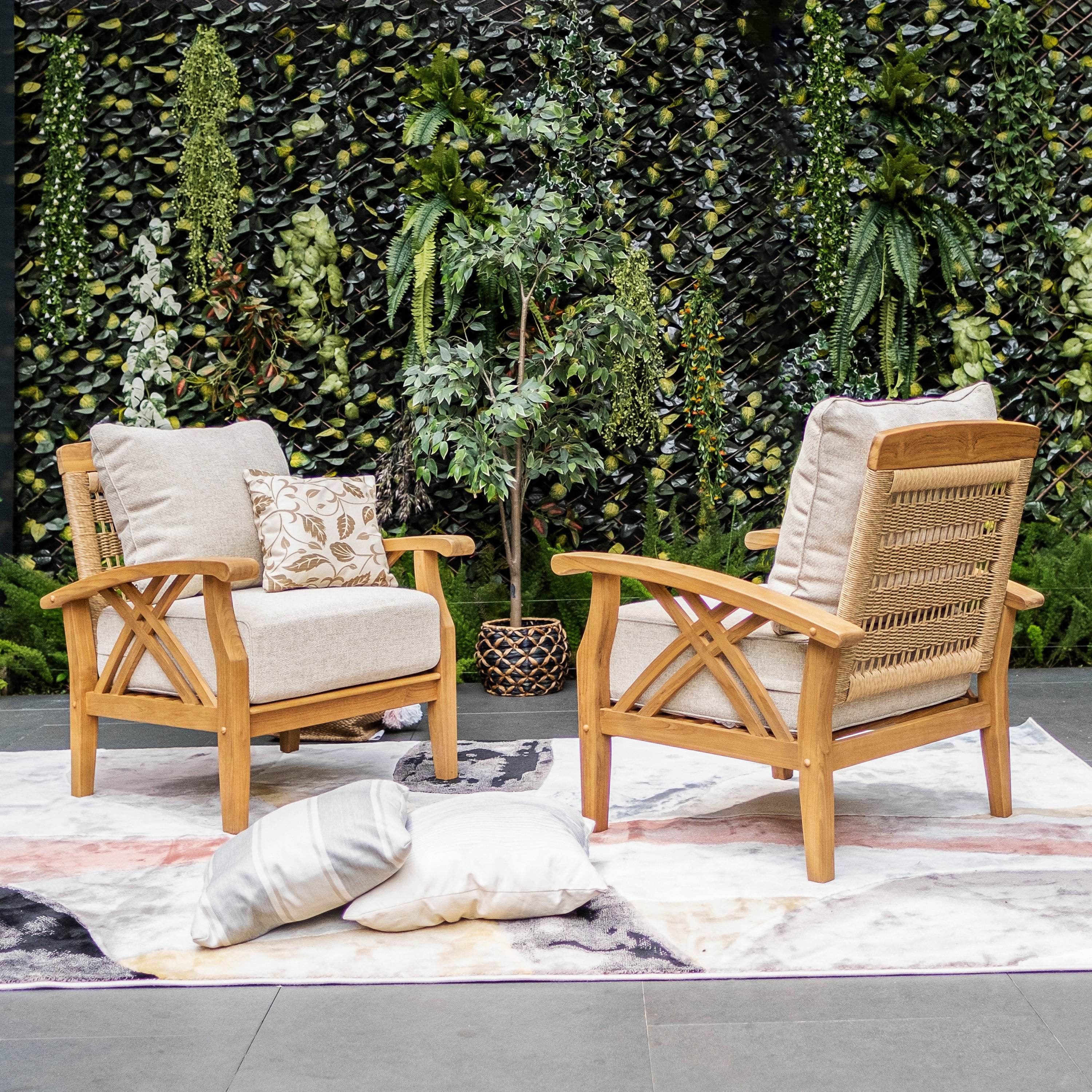 Carmel 6 Pieces Teak Wood Patio Conversation Set with Tan Cushion - Image 2