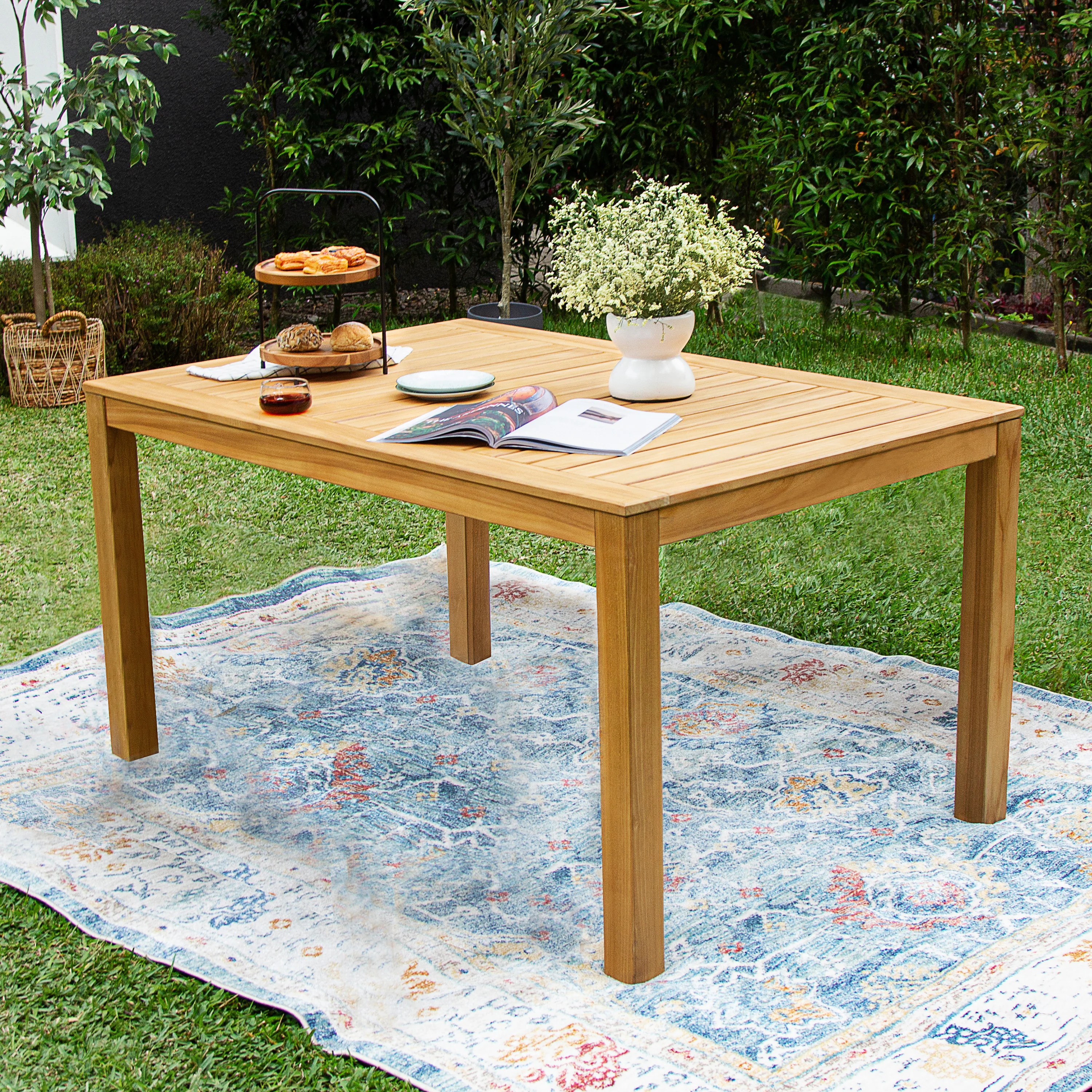 Carmel Teak Wood 4 Piece Outdoor Dining Set with Backless Bench - Image 10