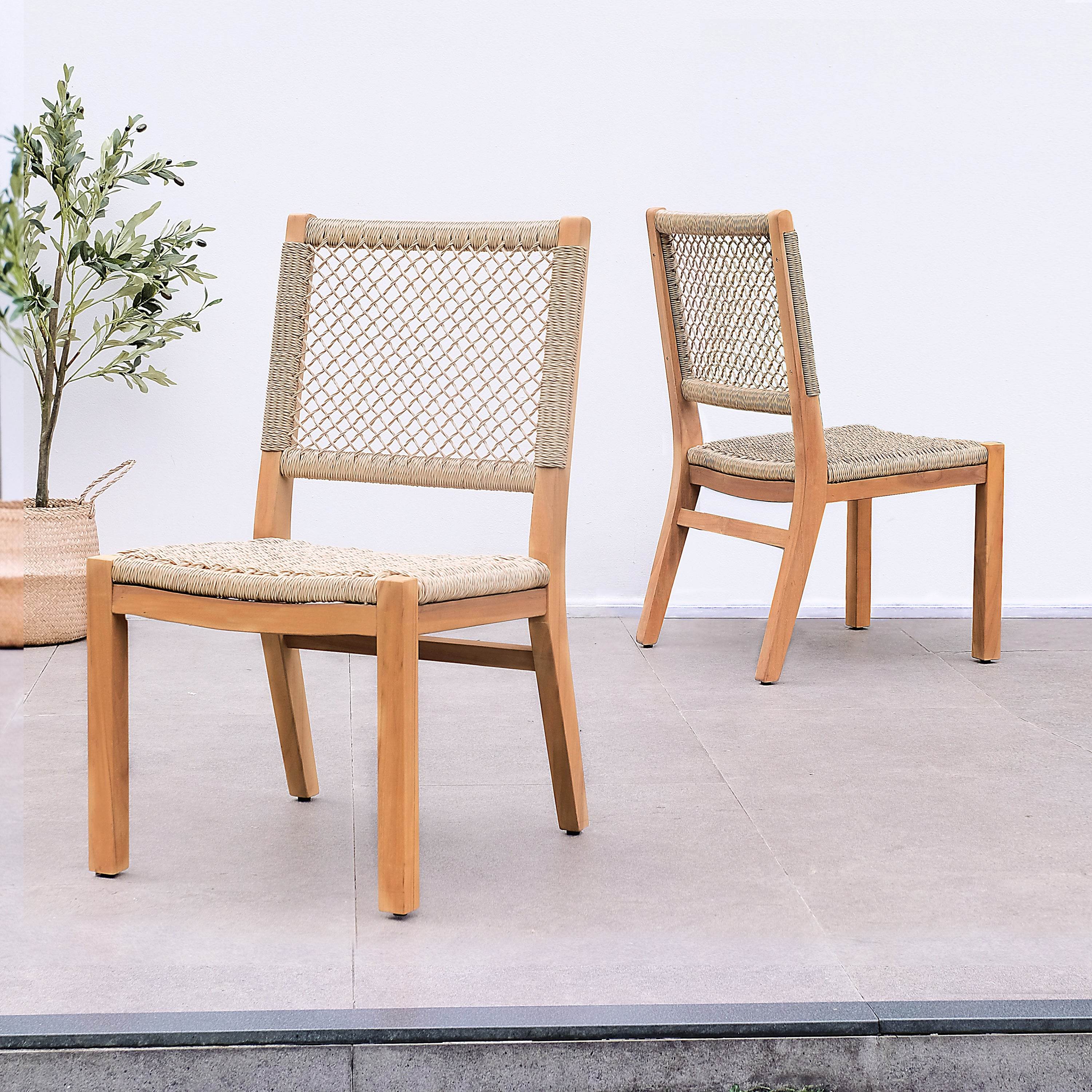 Carmel Teak Wood 6 Pieces Outdoor Dining Set with Honey Twist Wicker - Image 8