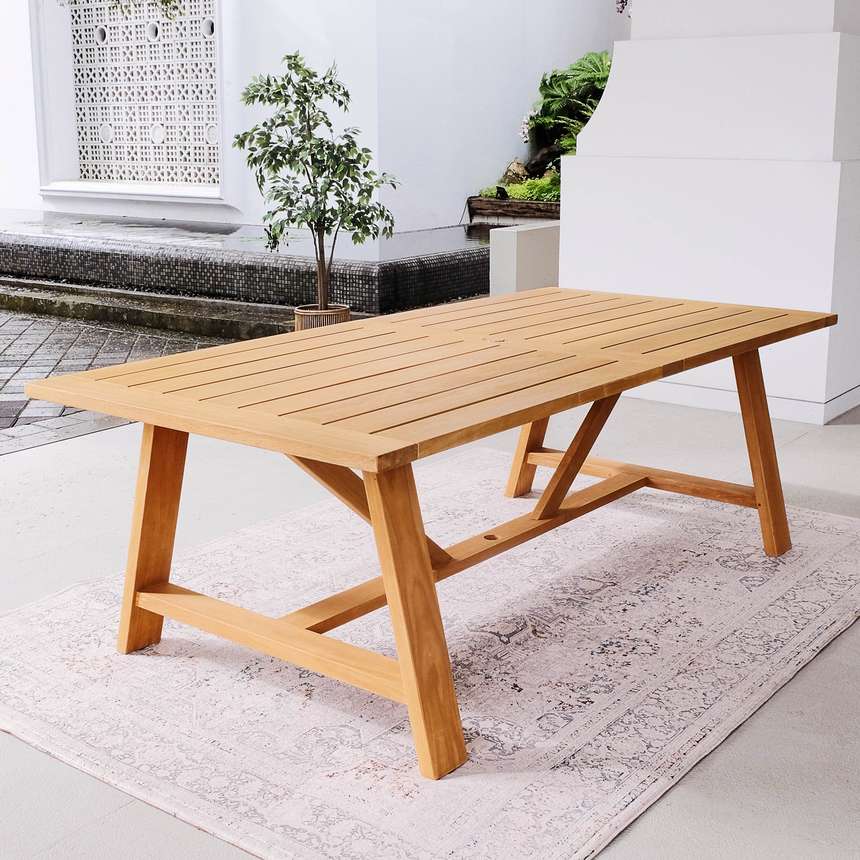 Carmel Teak Wood 7 Piece Patio Dining Set with Honey Twist Wicker - Image 3