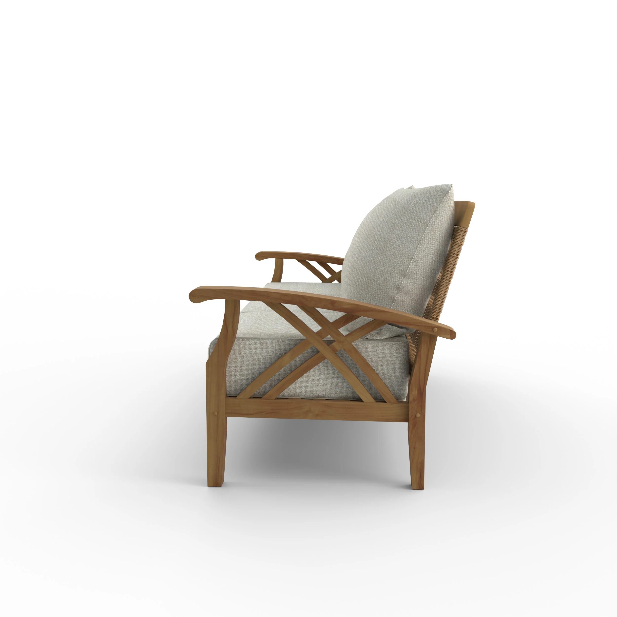 Carmel Teak Wood Patio Sofa with Tan Cushions - Image 24
