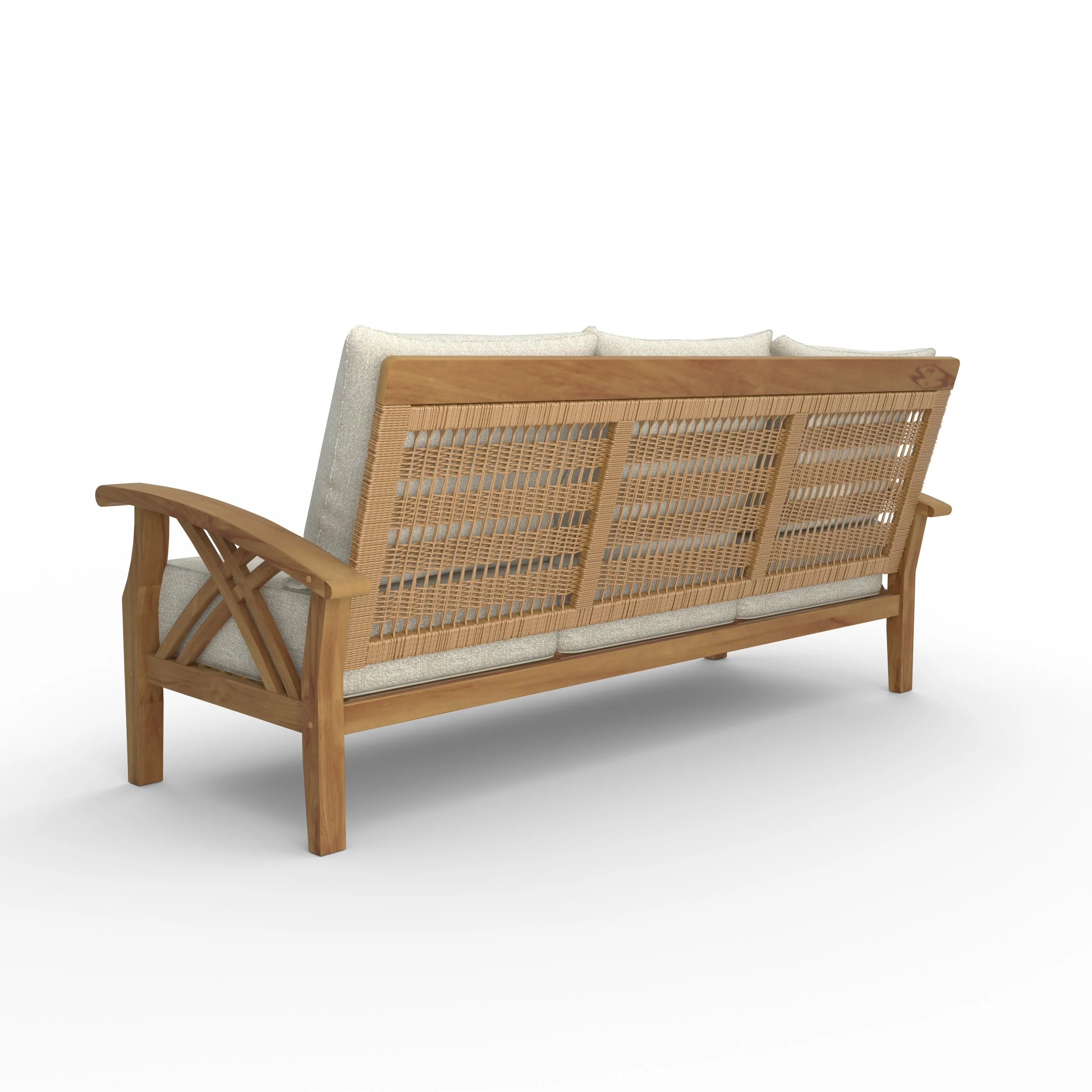 Carmel Teak Wood Patio Sofa with Tan Cushions - Image 29