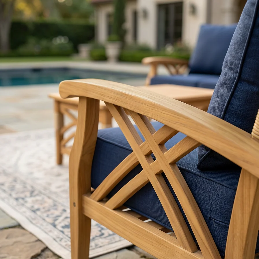 Carmel Teak Wood Patio Sofa with Navy Cushions - Image 3
