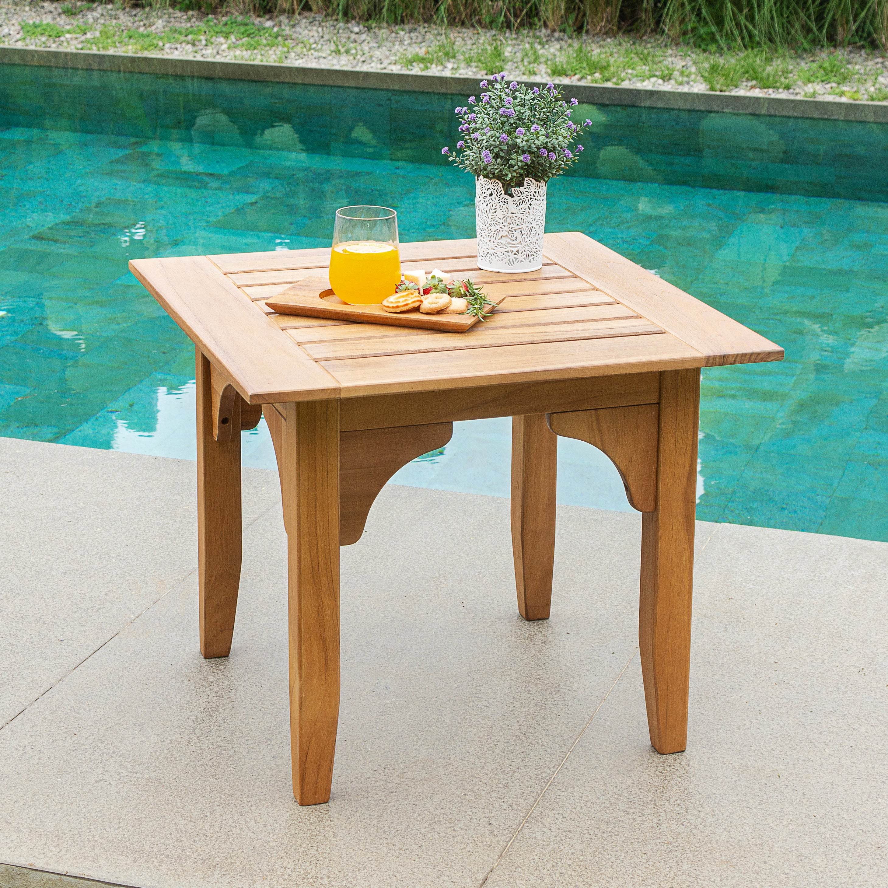 Caterina Teak Wood 3 Piece Patio Conversation Set with Beige Cushion - Image 9