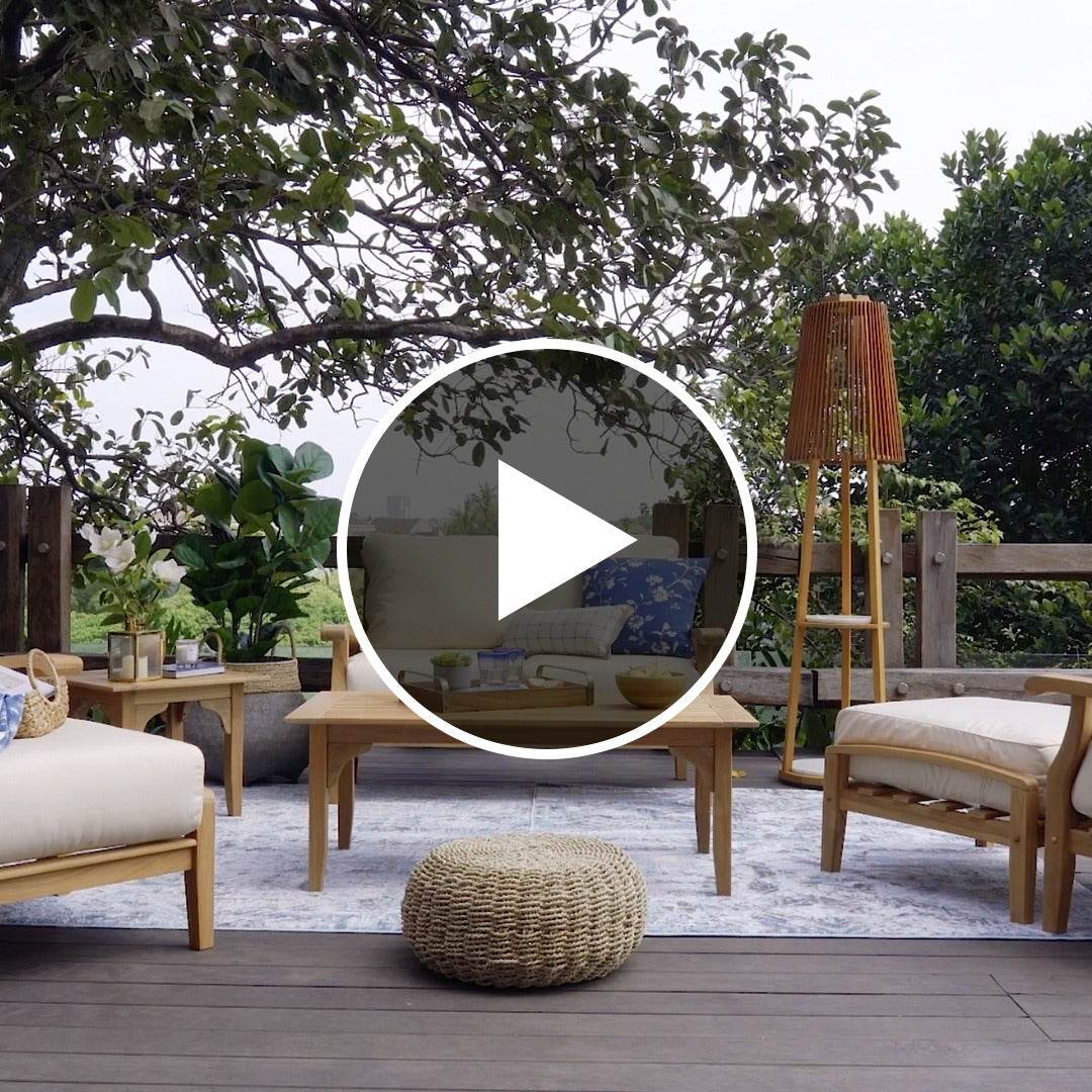 Caterina Teak Wood 3 Piece Patio Conversation Set with Navy Cushion - Image 6