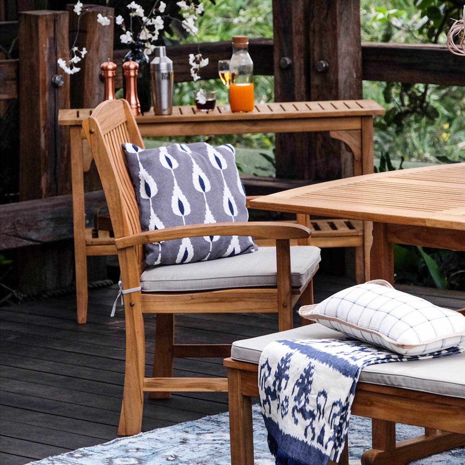 Caterina Teak Wood 6 Piece Outdoor Dining Set with Backless Bench - Image 10