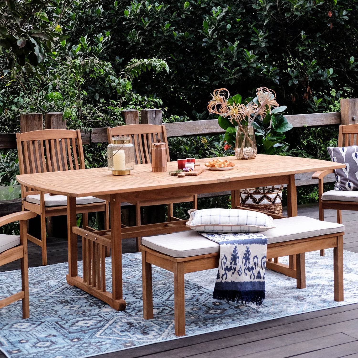 Caterina Teak Wood 6 Piece Outdoor Dining Set with Backless Bench - Image 3