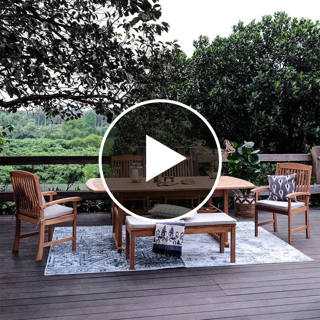 Caterina Teak Wood 6 Piece Outdoor Dining Set with Backless Bench - Image 5