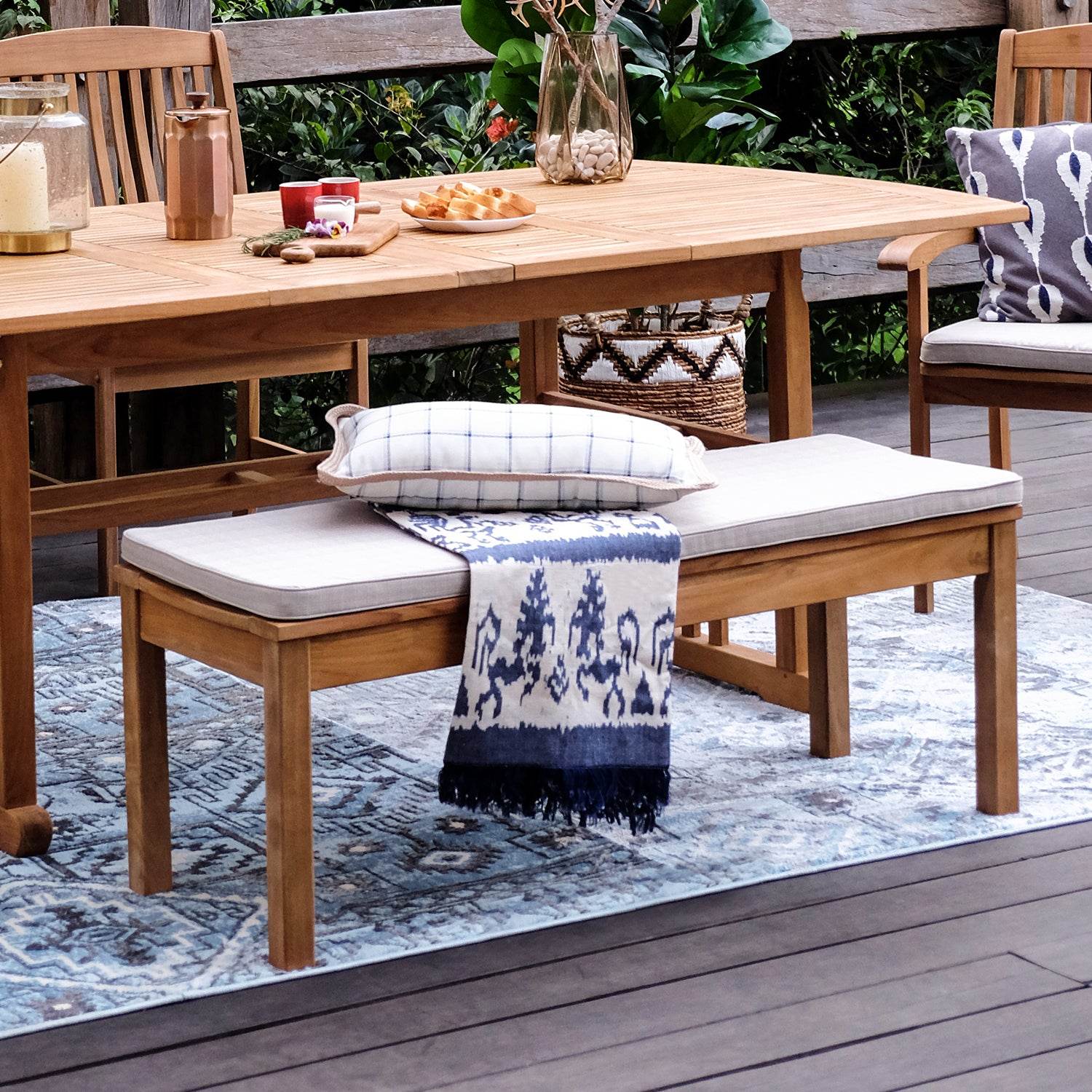 Caterina Teak Wood 6 Piece Outdoor Dining Set with Backless Bench - Image 8