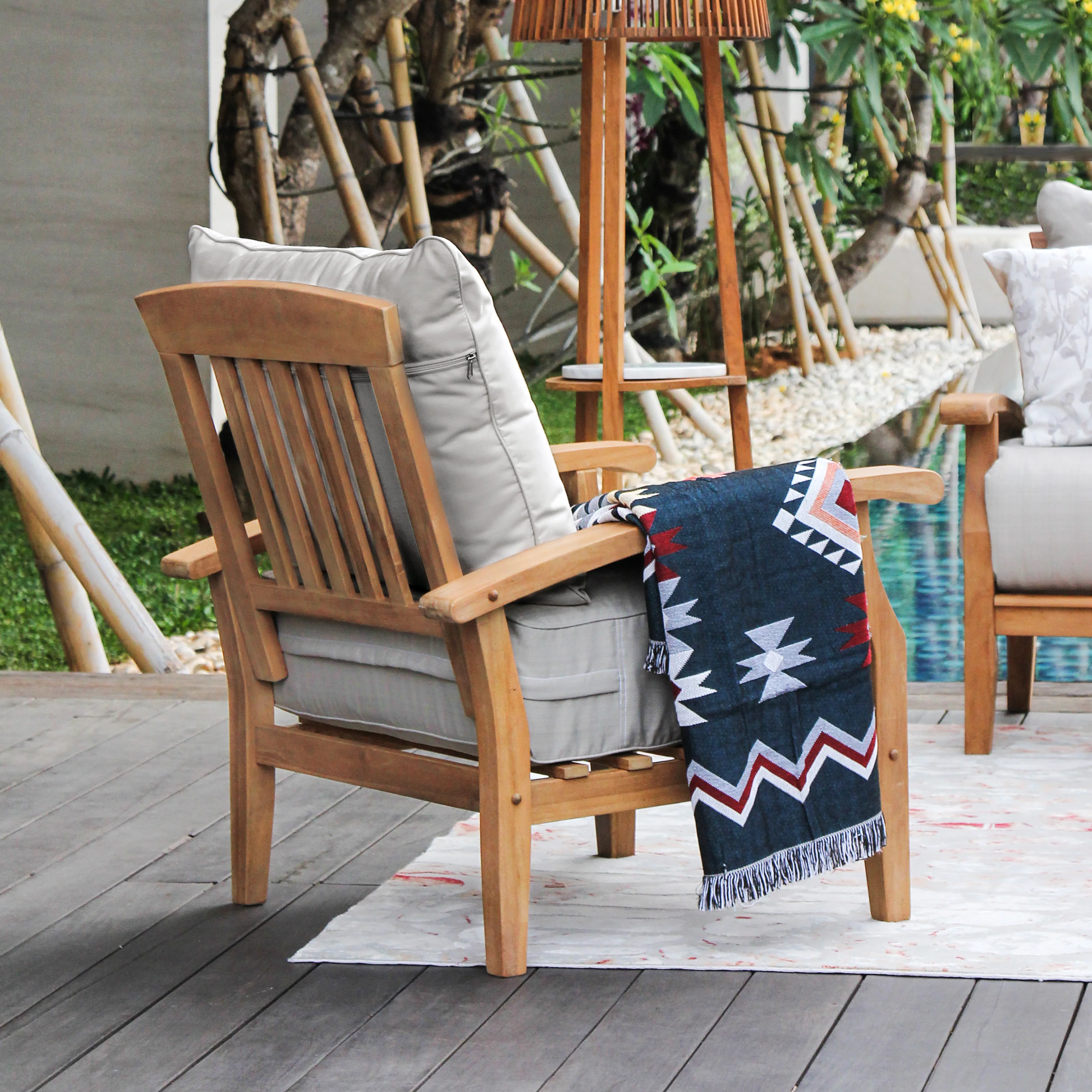 Caterina Teak Wood 7 Piece Patio Conversation Set with Beige Cushion - Image 8