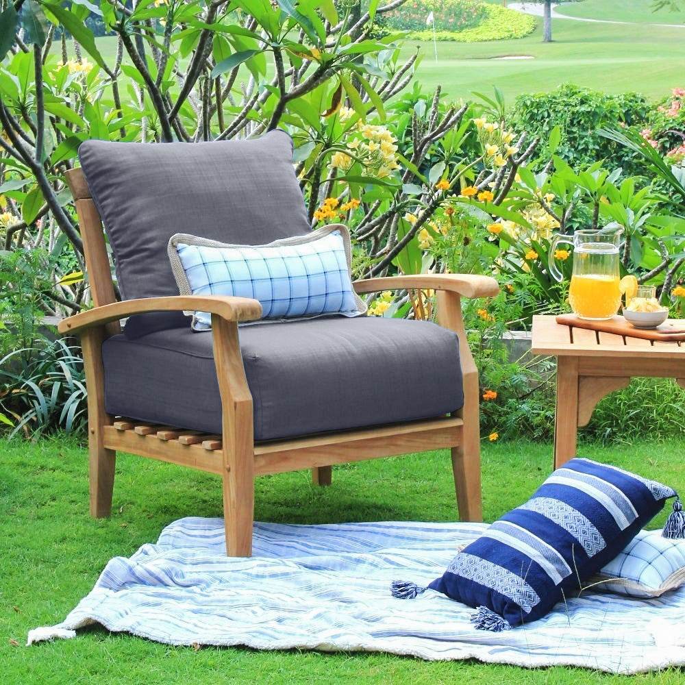 Caterina Teak Wood 7 Piece Patio Conversation Set with Gray Cushion - Image 6
