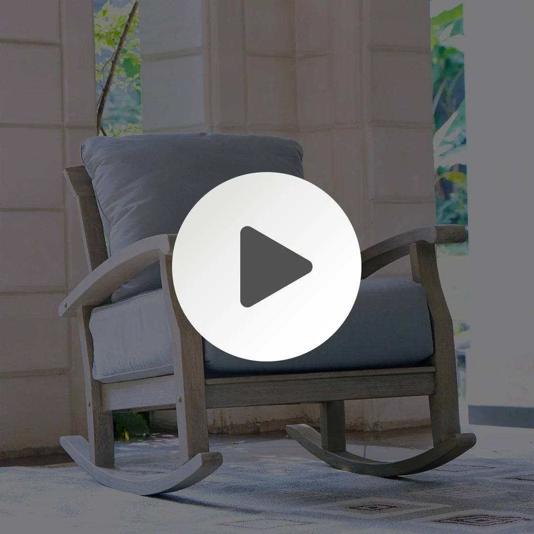 Caterina Weathered Teak Wood Outdoor Rocking Chair with Blue Spruce Cushion - Image 5