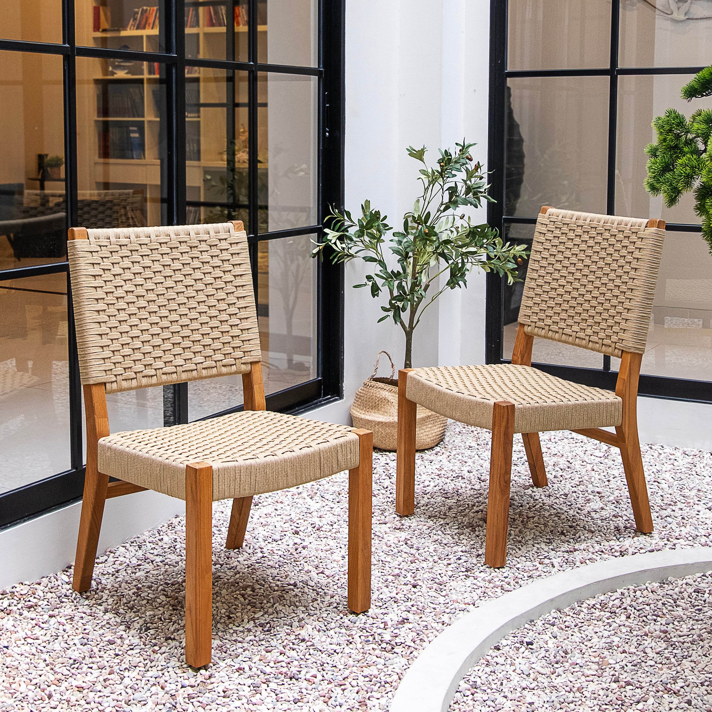 Eden 2 Pieces Teak Wood Tan Outdoor Dining Chair