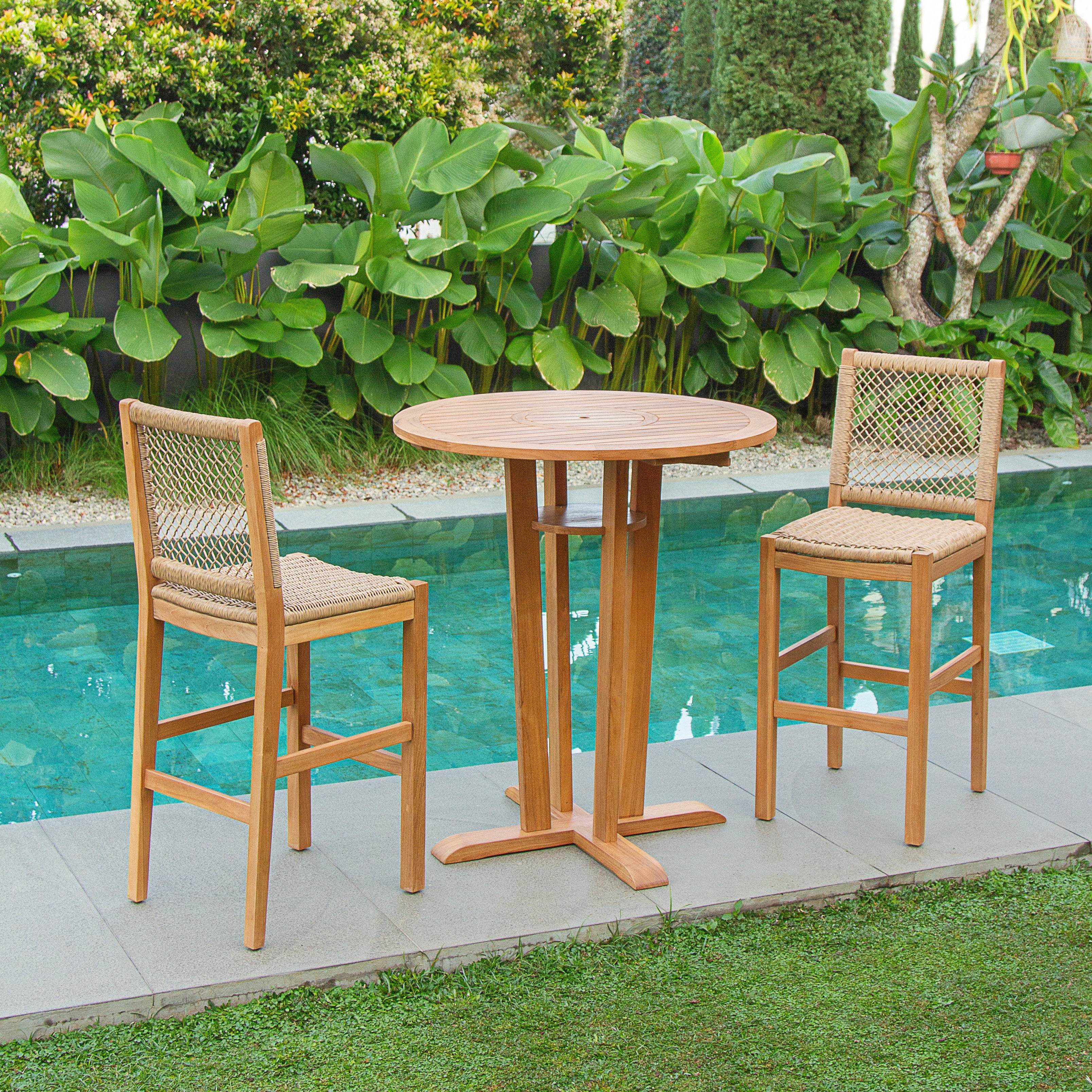 Eden Teak Wood 3 Piece Outdoor Bar Dining Set