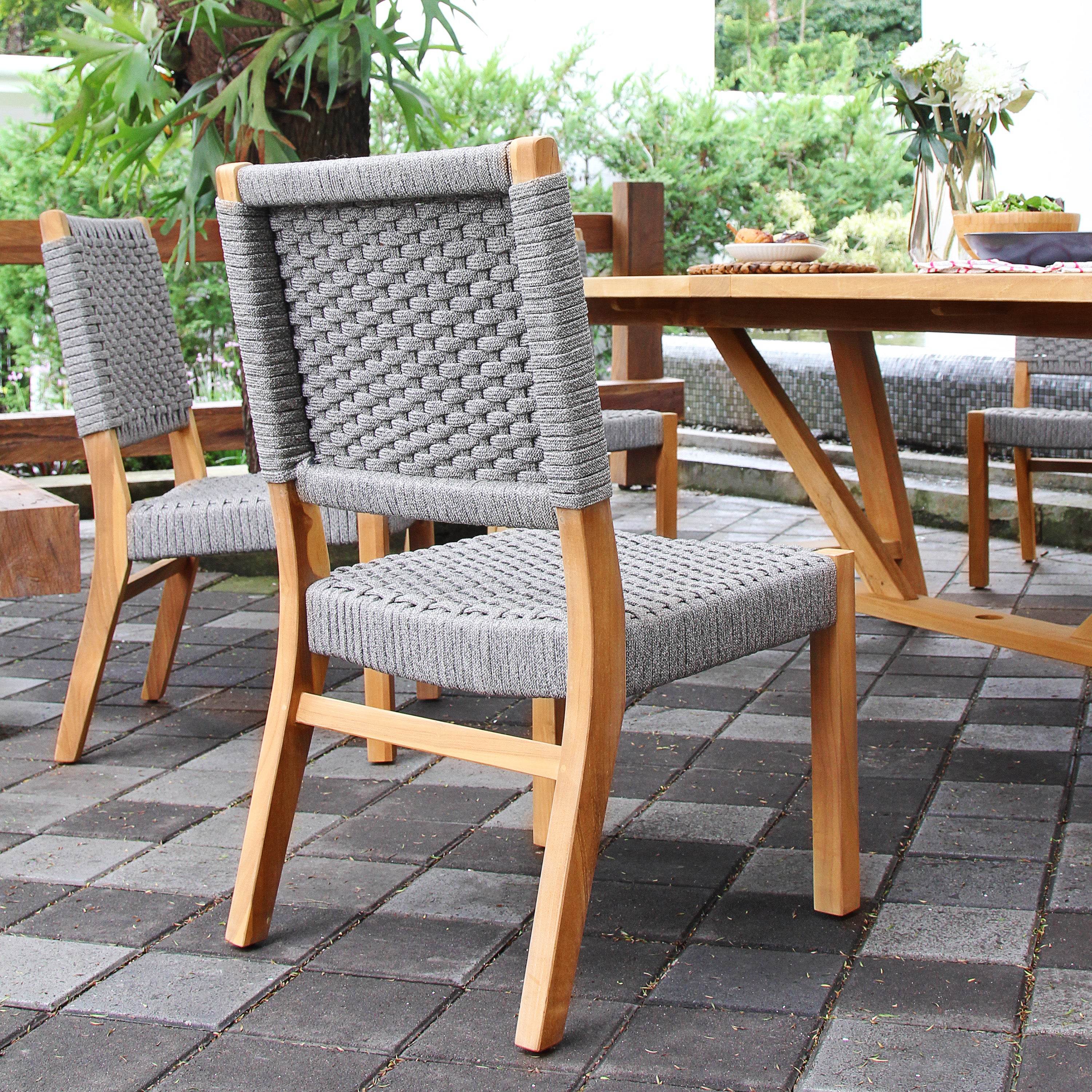 Eden Teak Wood 4 Piece Outdoor Dining Set with Gray Polyrope - Image 10