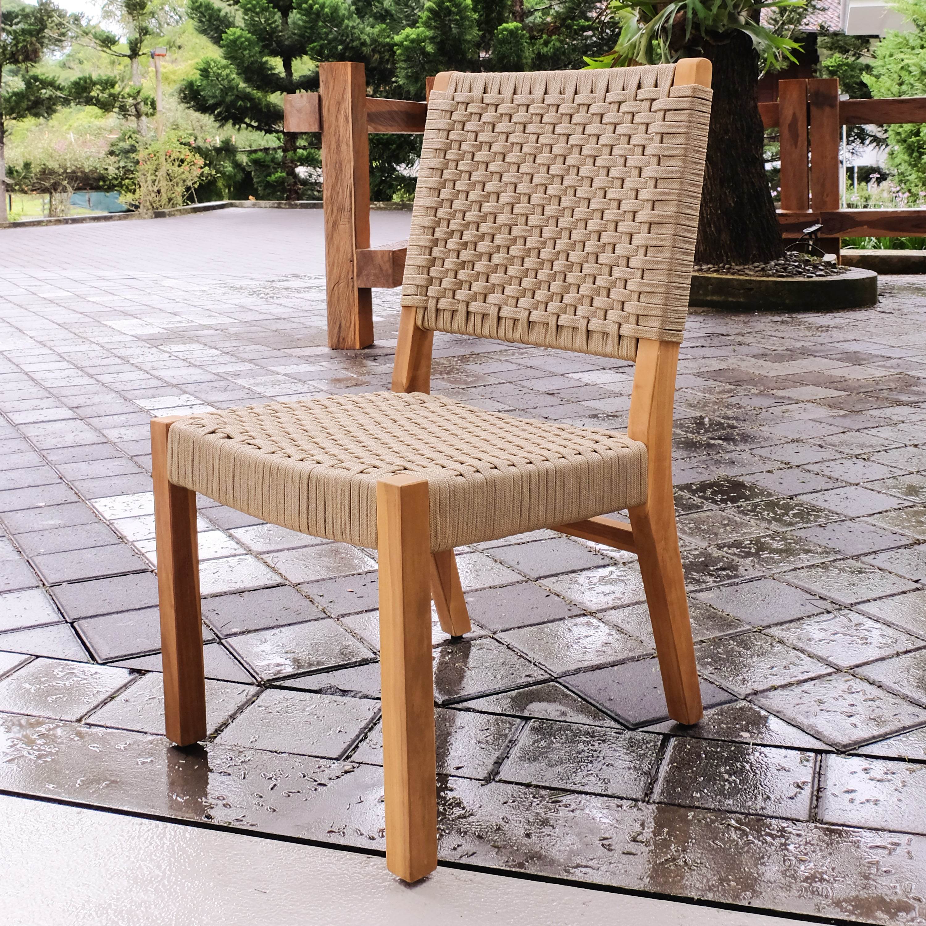 Eden Teak Wood 4 Piece Outdoor Dining Set with Tan Polyrope - Image 6