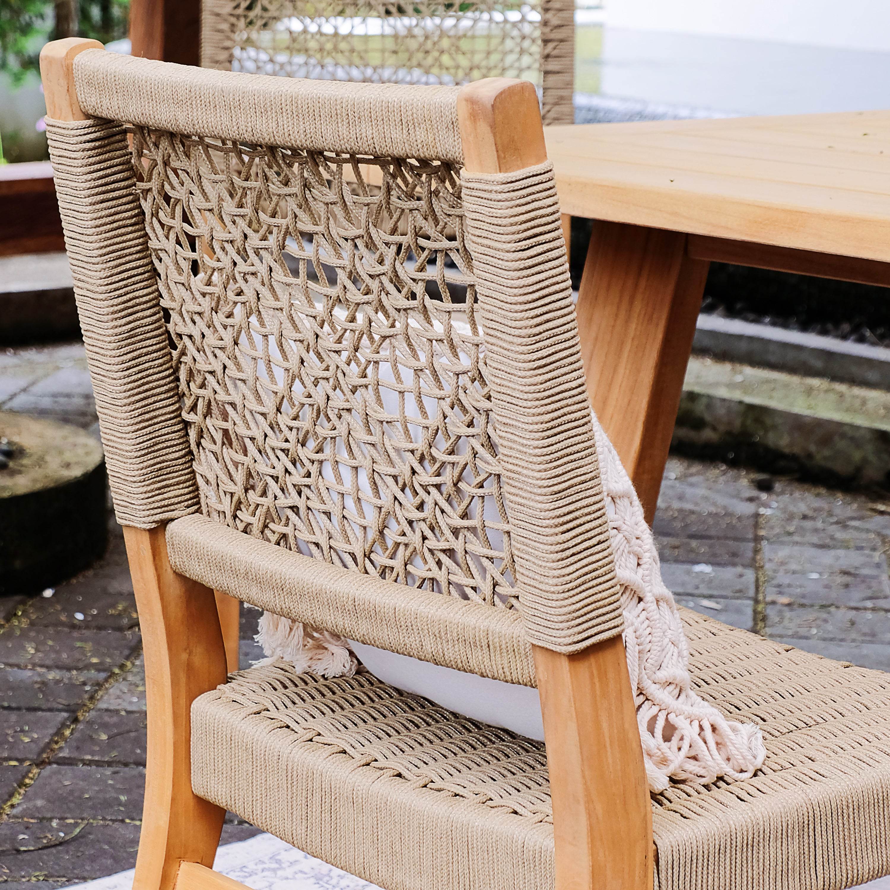 Eden Teak Wood 4 Pieces Outdoor Dining Set with Tan Polyrope - Image 9