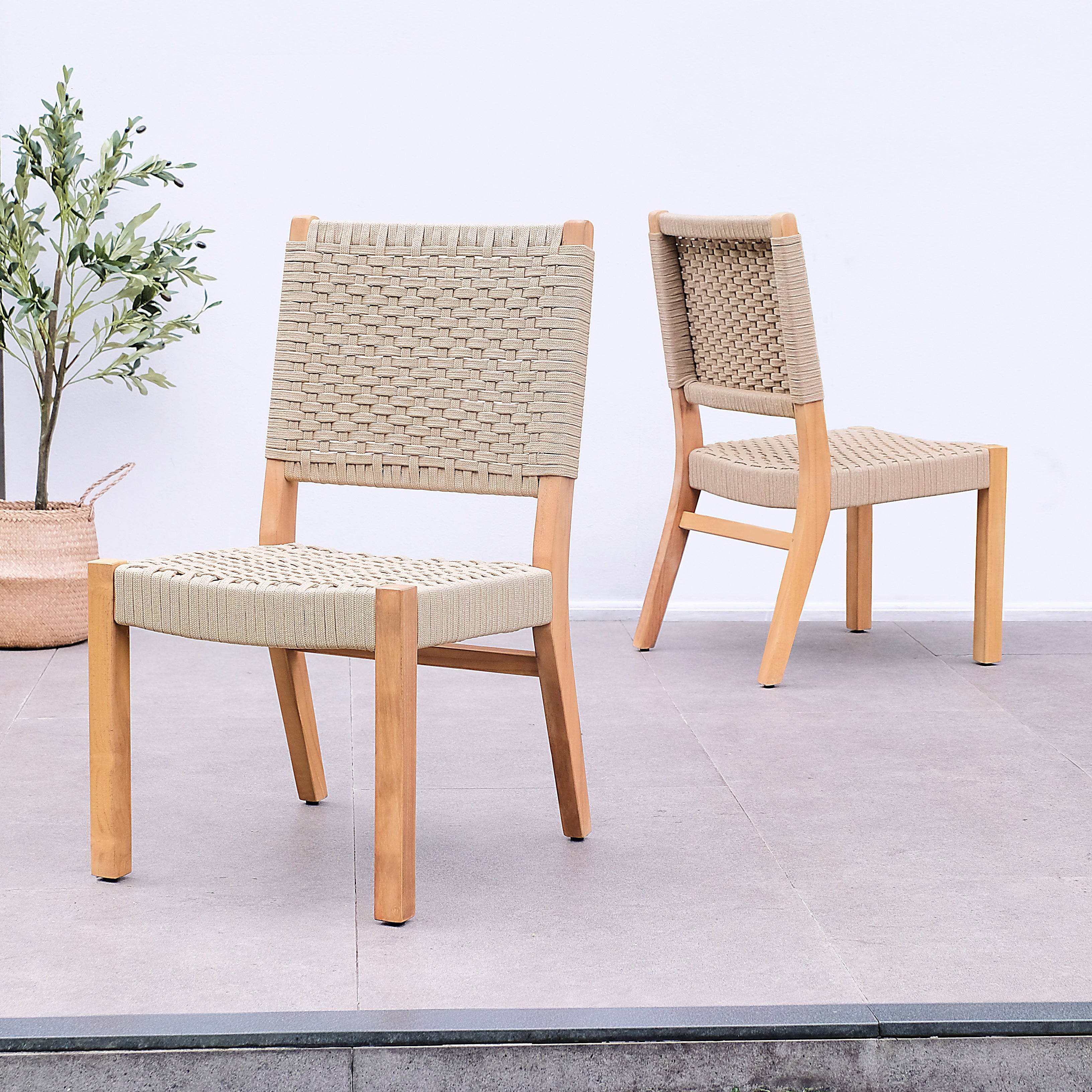 Eden Teak Wood 7 Piece Outdoor Dining Set with Tan Polyrope - Image 10