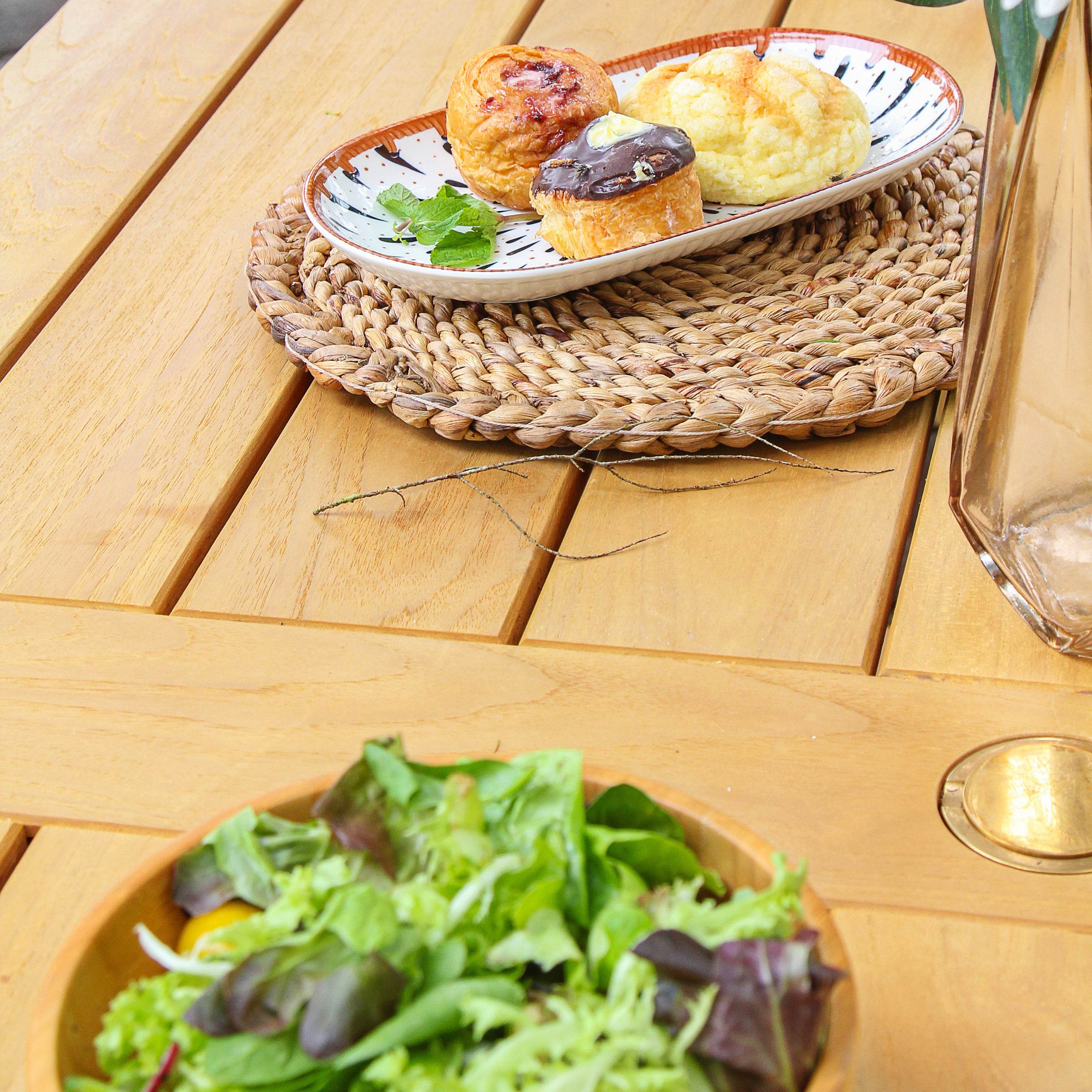Eden Teak Wood 7 Piece Outdoor Dining Set with Tan Polyrope - Image 7